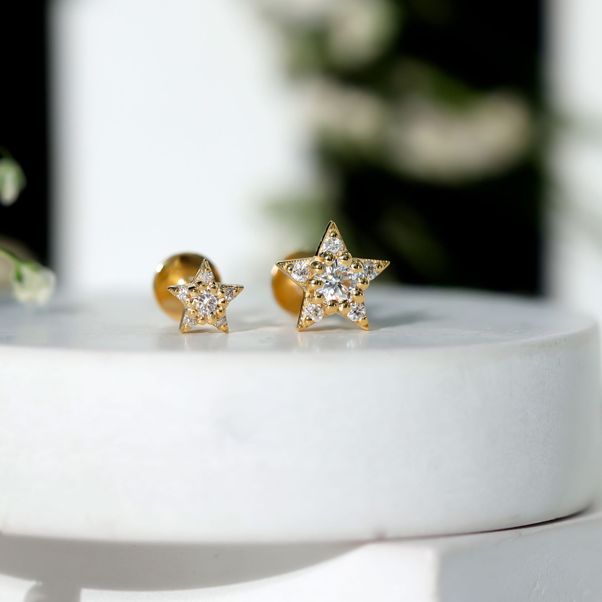 Minimalist Diamond Star Earring for Tragus Piercing Lab - ( EF-VS ) - Rosec Jewels