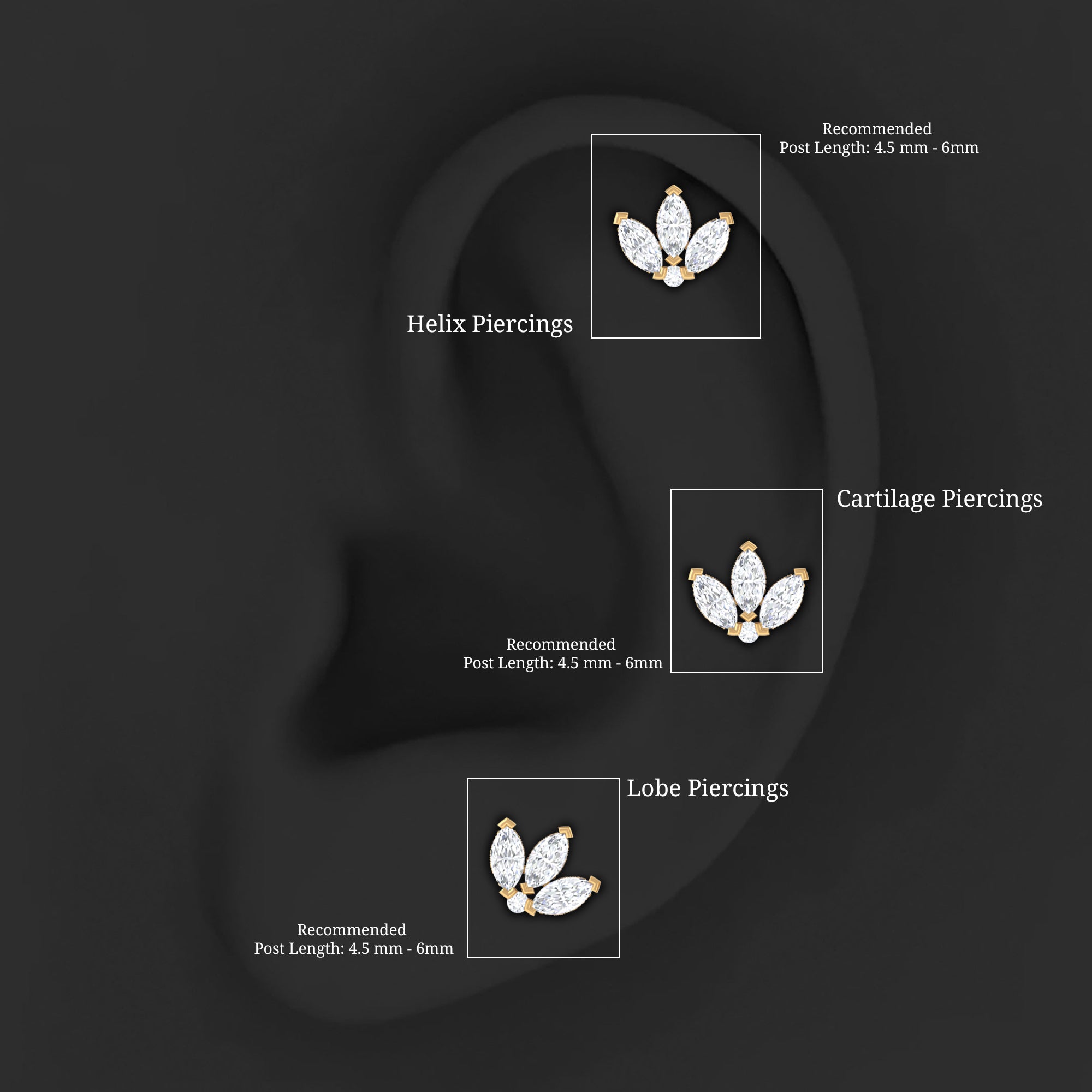 Marquise Diamond Lotus Flower Earring for Helix Piercing Lab - ( EF-VS ) - Rosec Jewels