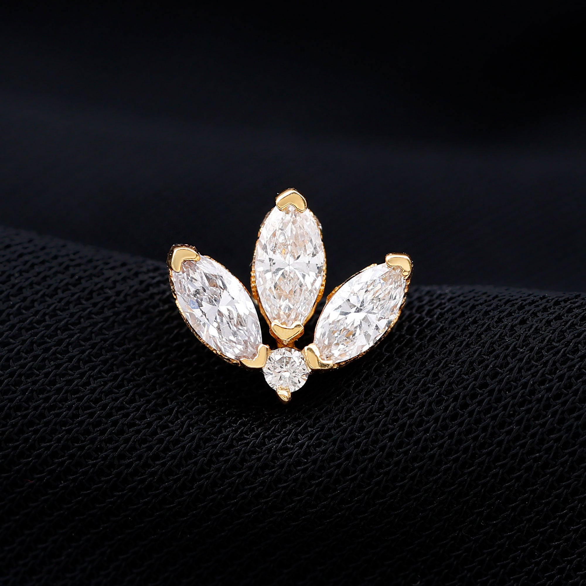 Marquise Diamond Lotus Flower Earring for Helix Piercing Lab - ( EF-VS ) - Rosec Jewels
