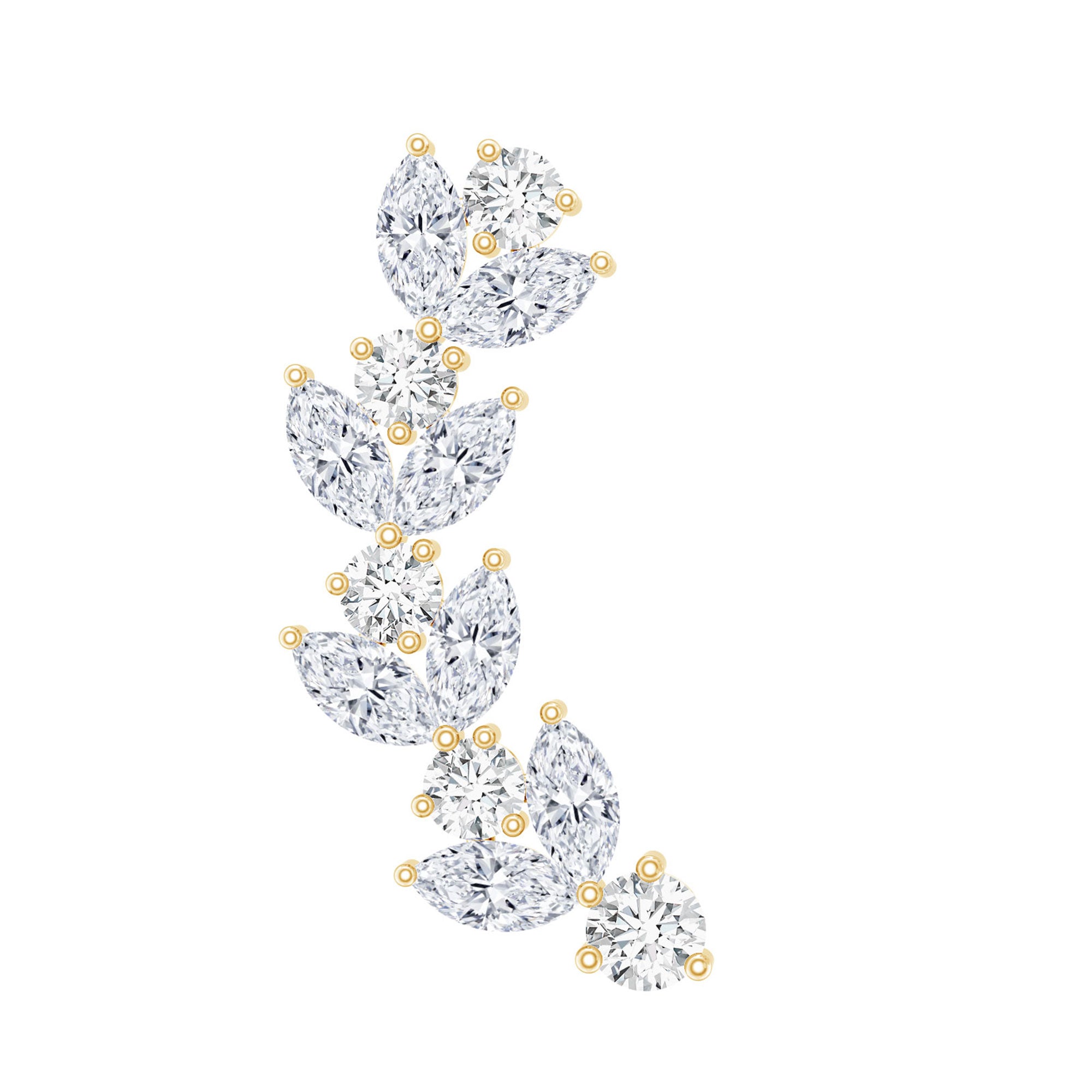 Nature Inspired Diamond Leaf Crawler Helix Earring Lab - ( EF-VS ) - Rosec Jewels