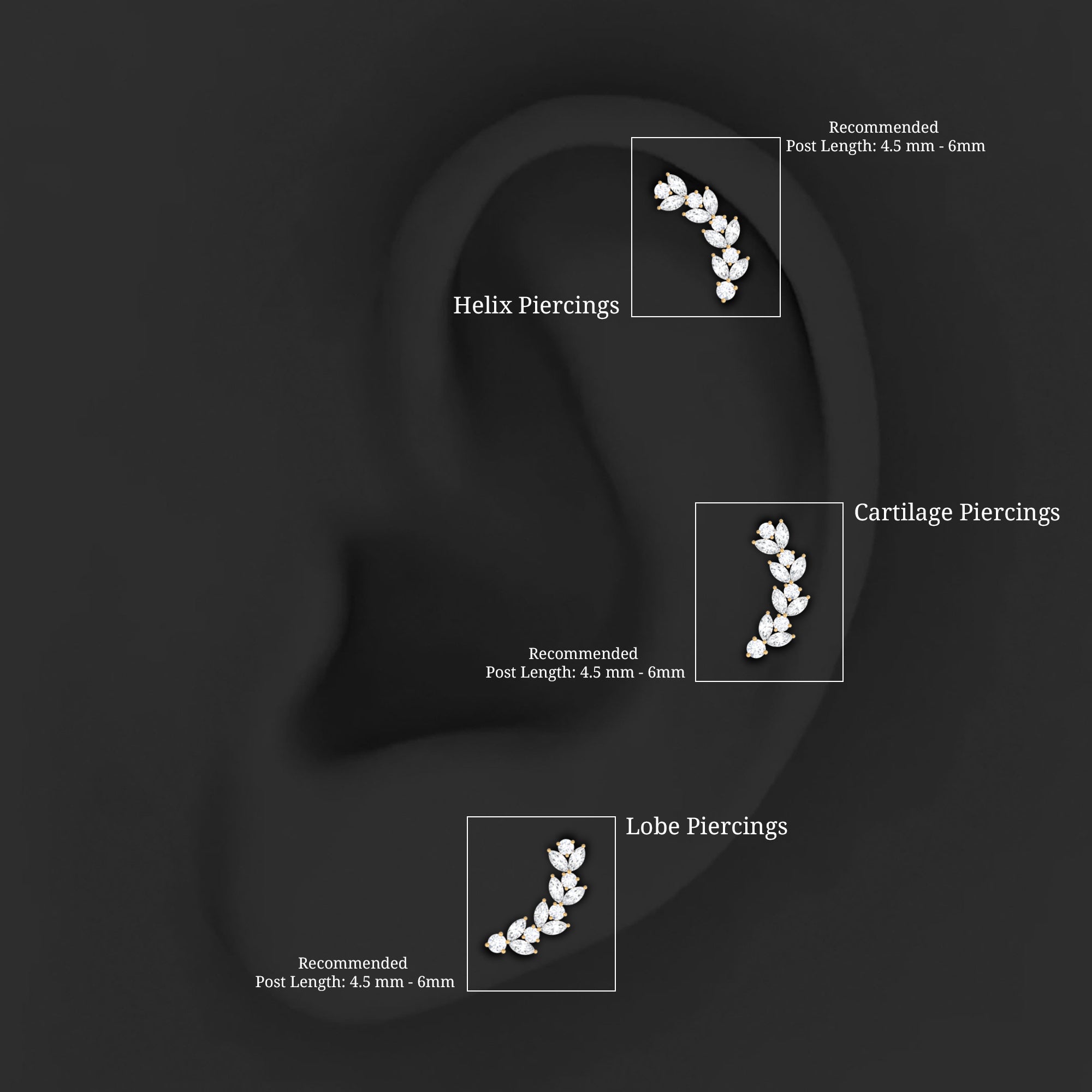 Nature Inspired Diamond Leaf Crawler Helix Earring Lab - ( EF-VS ) - Rosec Jewels