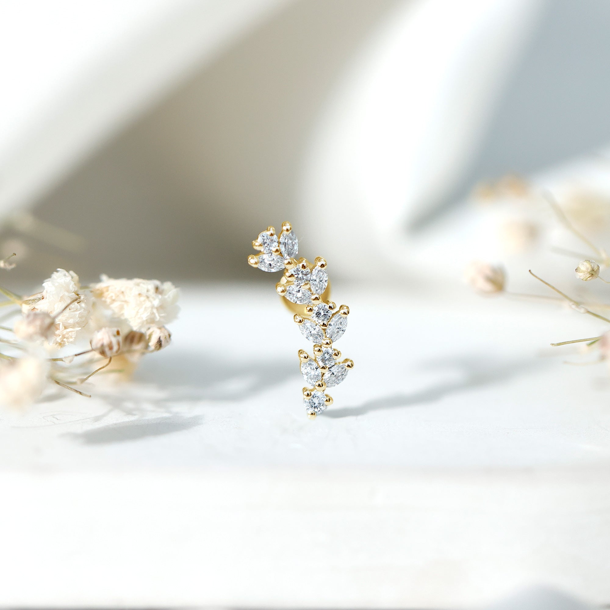 Nature Inspired Diamond Leaf Crawler Helix Earring Lab - ( EF-VS ) - Rosec Jewels