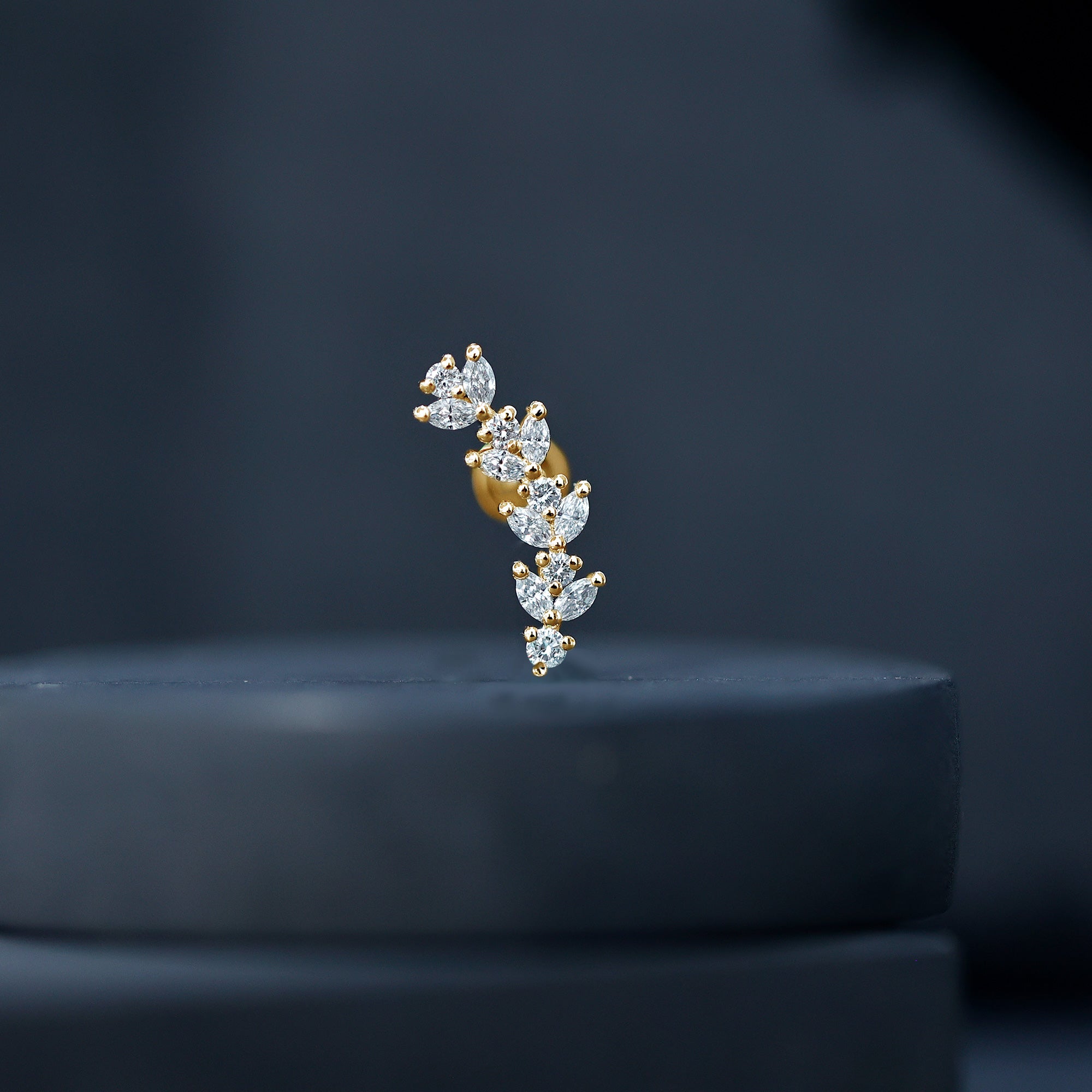 Nature Inspired Diamond Leaf Crawler Helix Earring Lab - ( EF-VS ) - Rosec Jewels