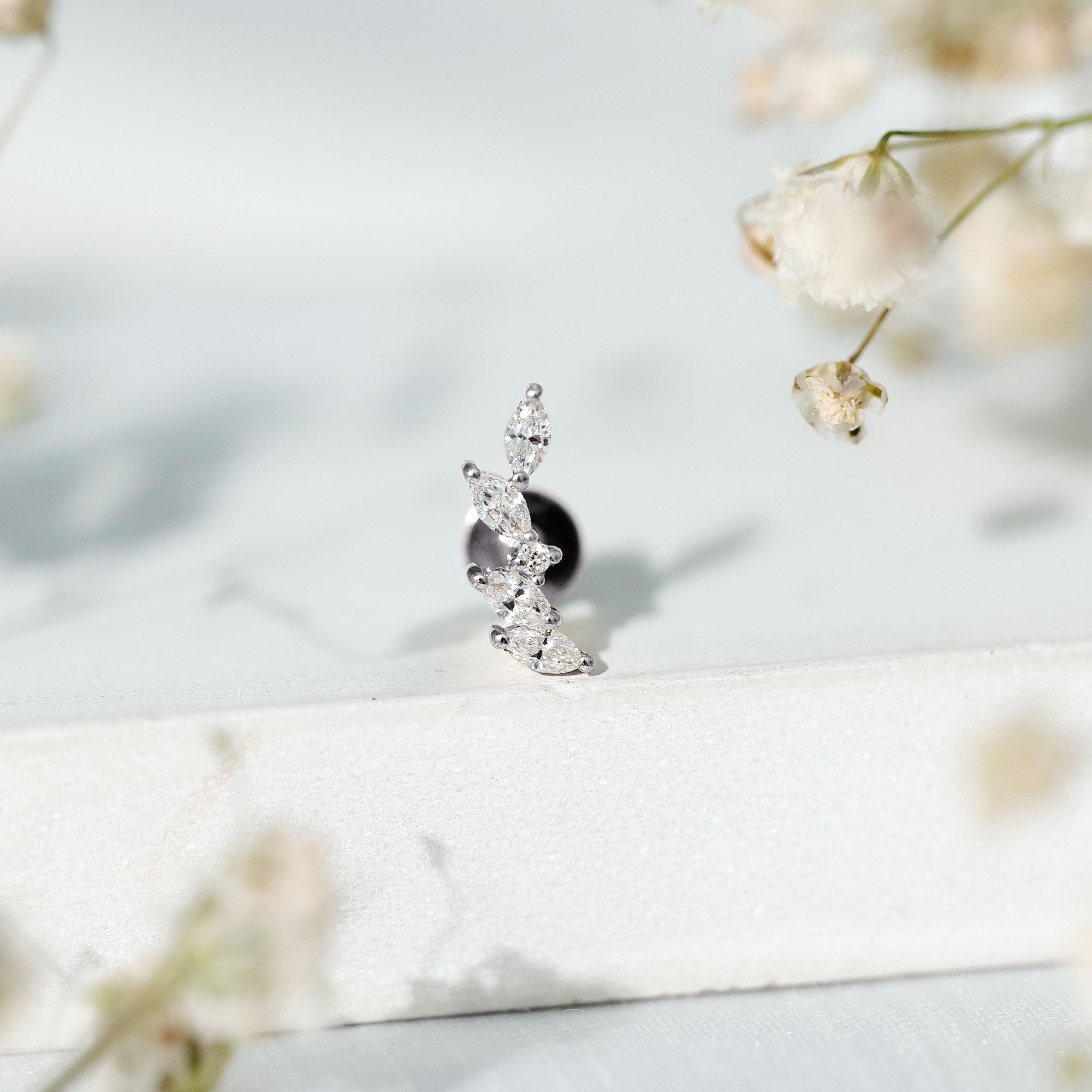 Marquise Shape Diamond Leaf Crawler Helix Earring Lab - ( EF-VS ) - Rosec Jewels