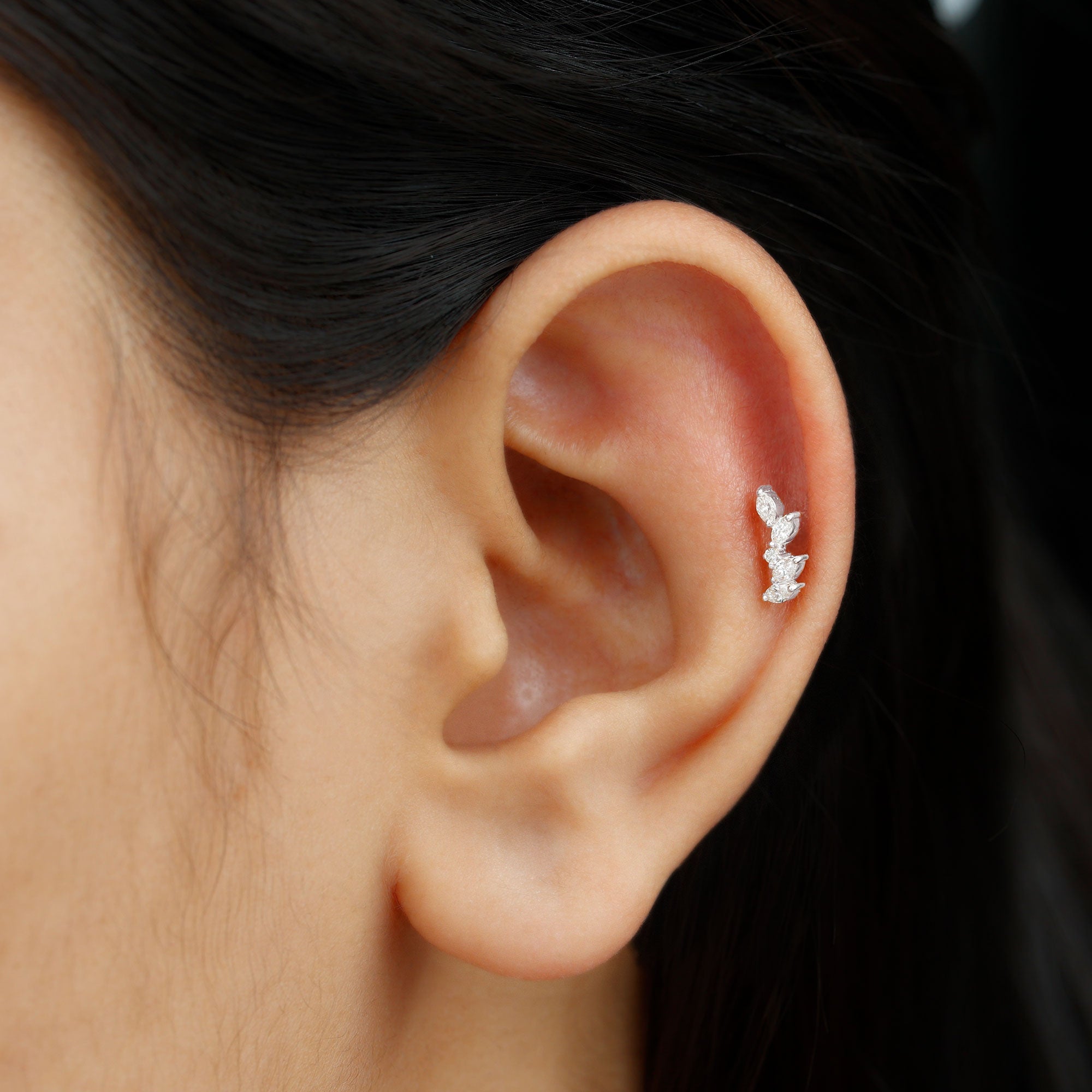 Marquise Shape Diamond Leaf Crawler Helix Earring Lab - ( EF-VS ) - Rosec Jewels