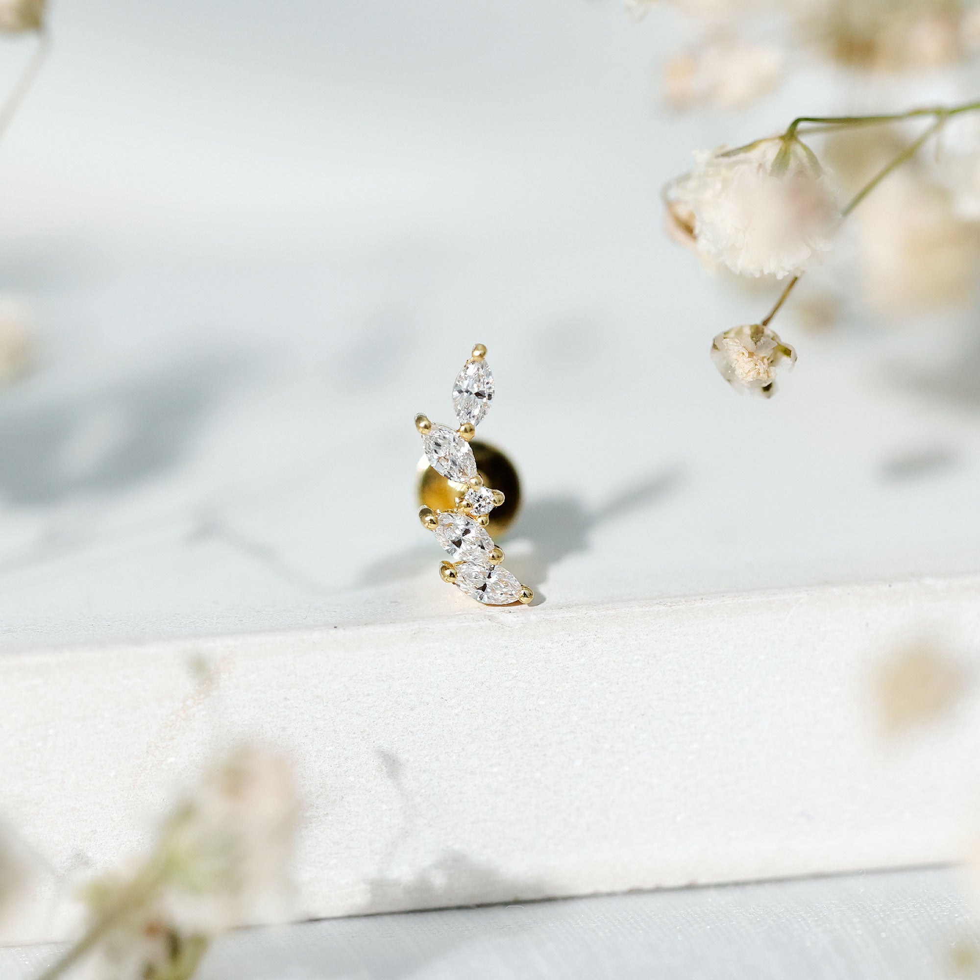 Marquise Shape Diamond Leaf Crawler Helix Earring Lab - ( EF-VS ) - Rosec Jewels