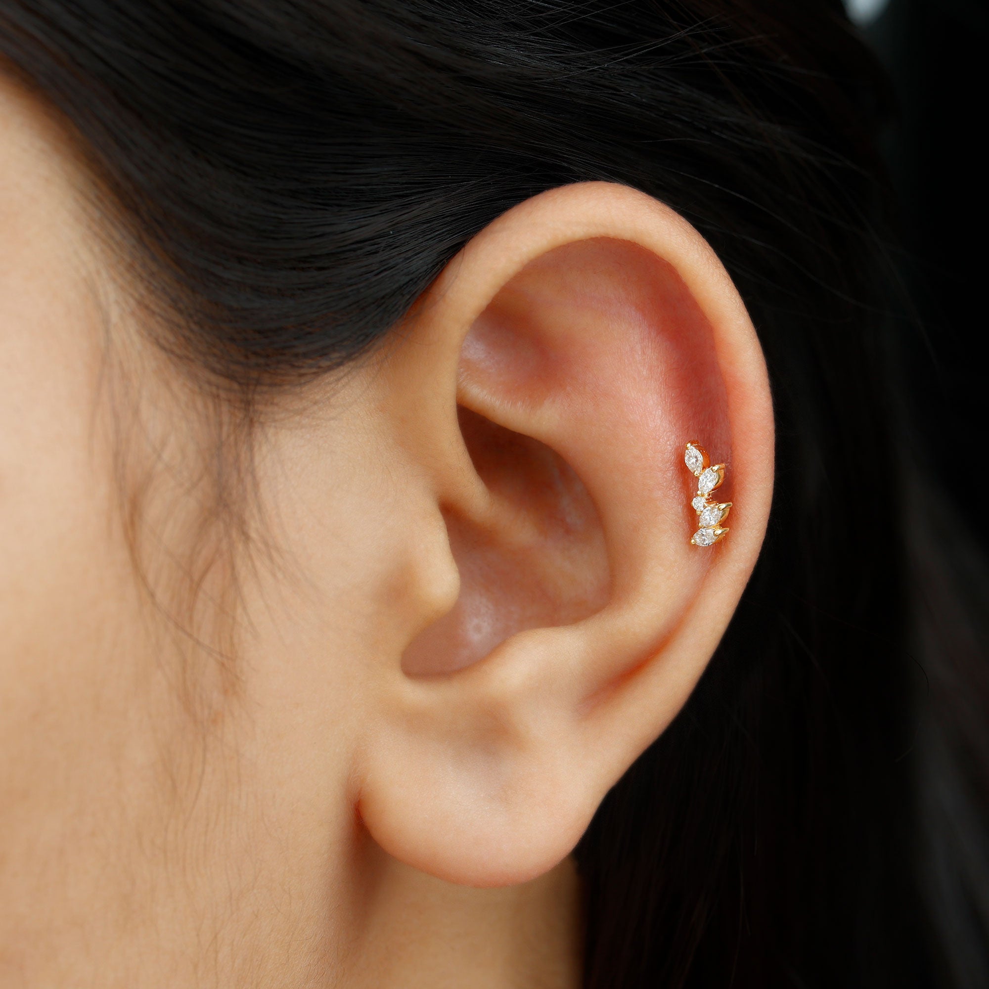 Marquise Shape Diamond Leaf Crawler Helix Earring Lab - ( EF-VS ) - Rosec Jewels