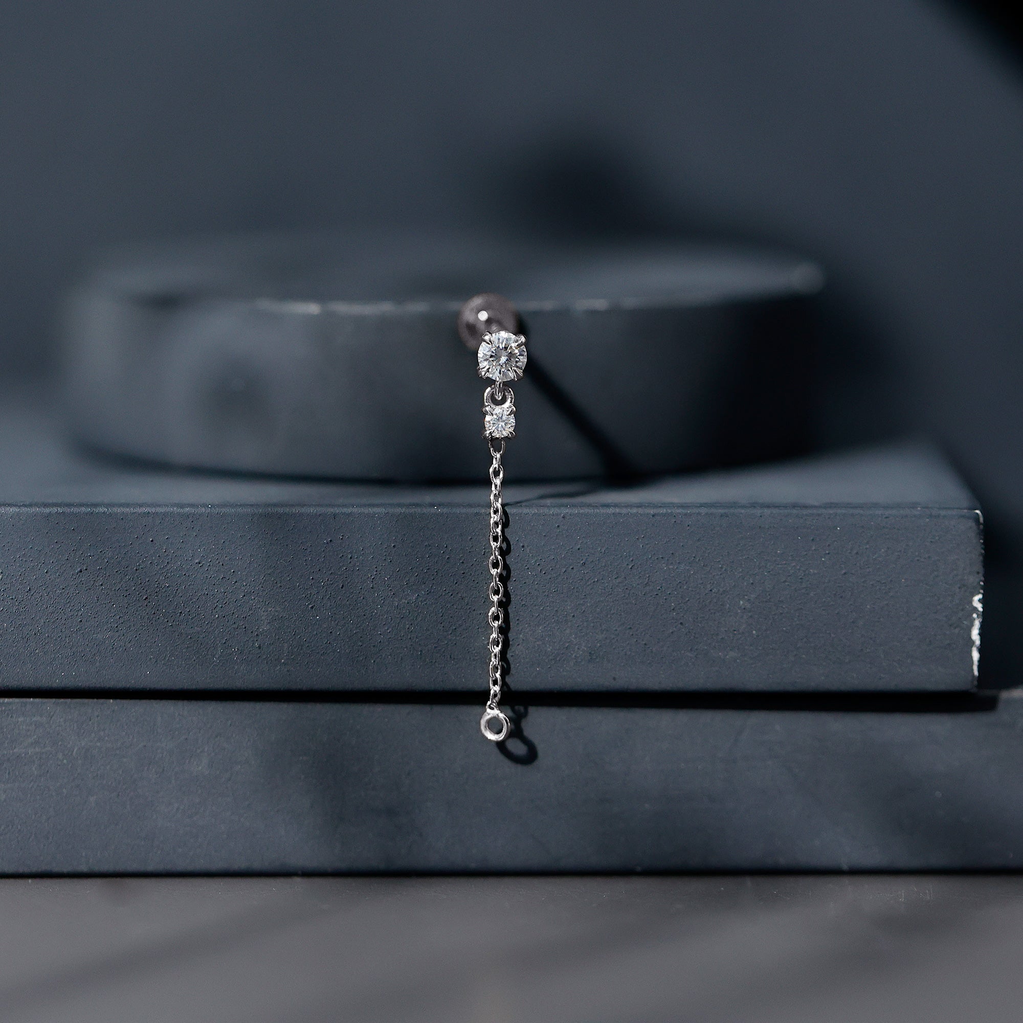 Certified Diamond Chain Drop Earring for Helix Piercing Lab - ( EF-VS ) - Rosec Jewels