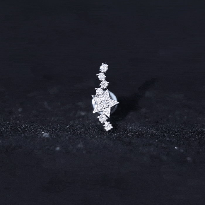 Certified Diamond Star Crawler Earring for Helix Piercing Lab - ( EF-VS ) - Rosec Jewels