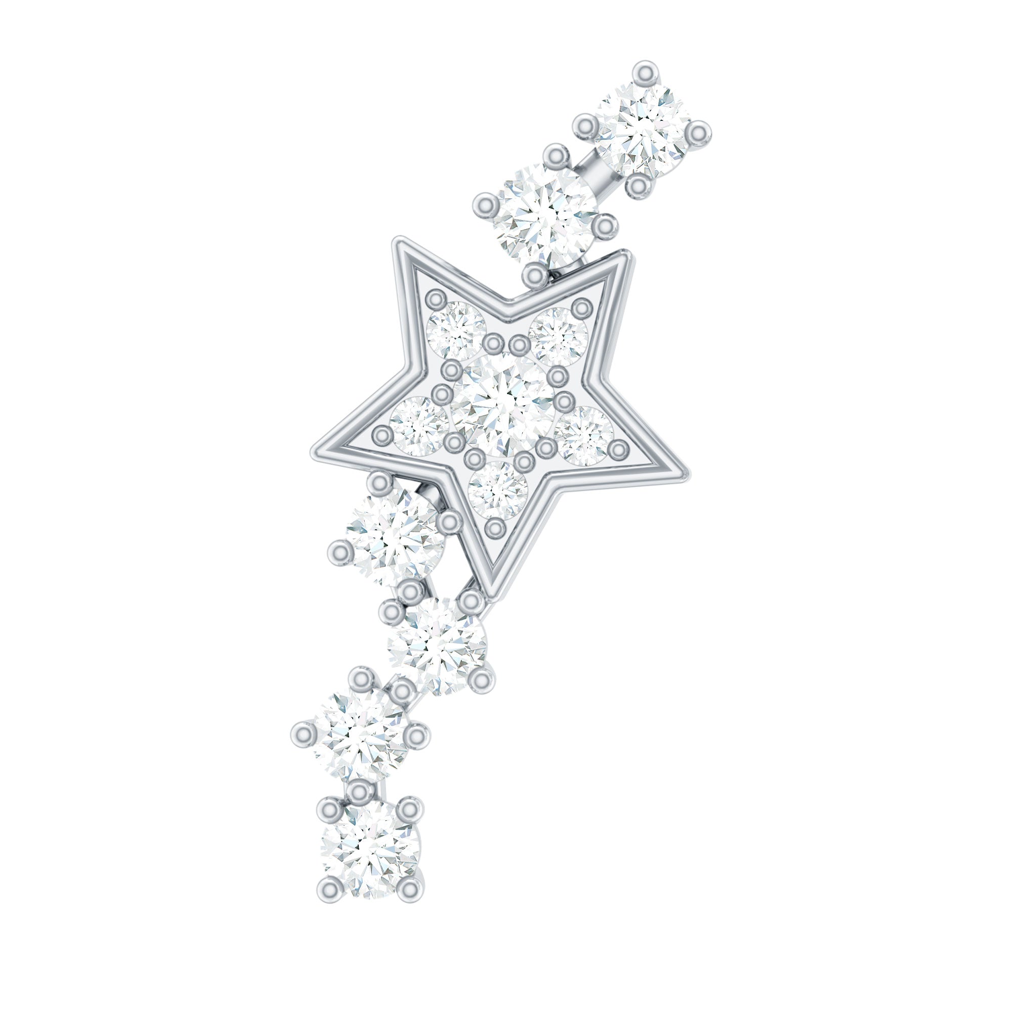 Certified Diamond Star Crawler Earring for Helix Piercing Lab - ( EF-VS ) - Rosec Jewels