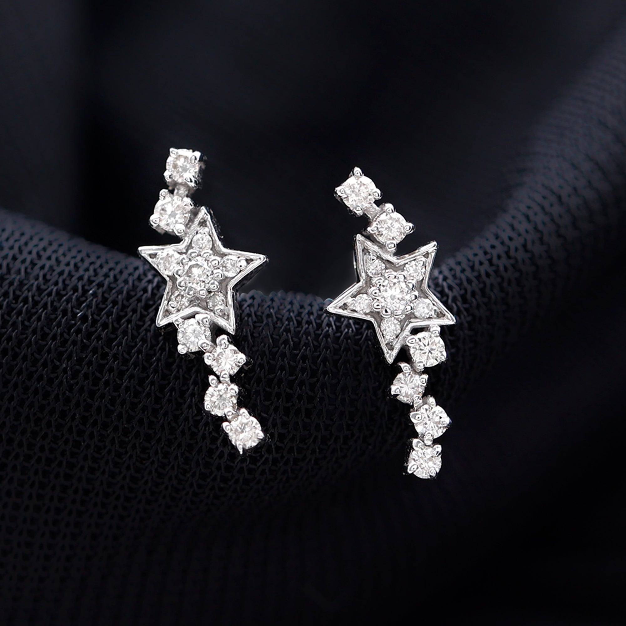 Certified Diamond Star Crawler Earring for Helix Piercing Lab - ( EF-VS ) - Rosec Jewels