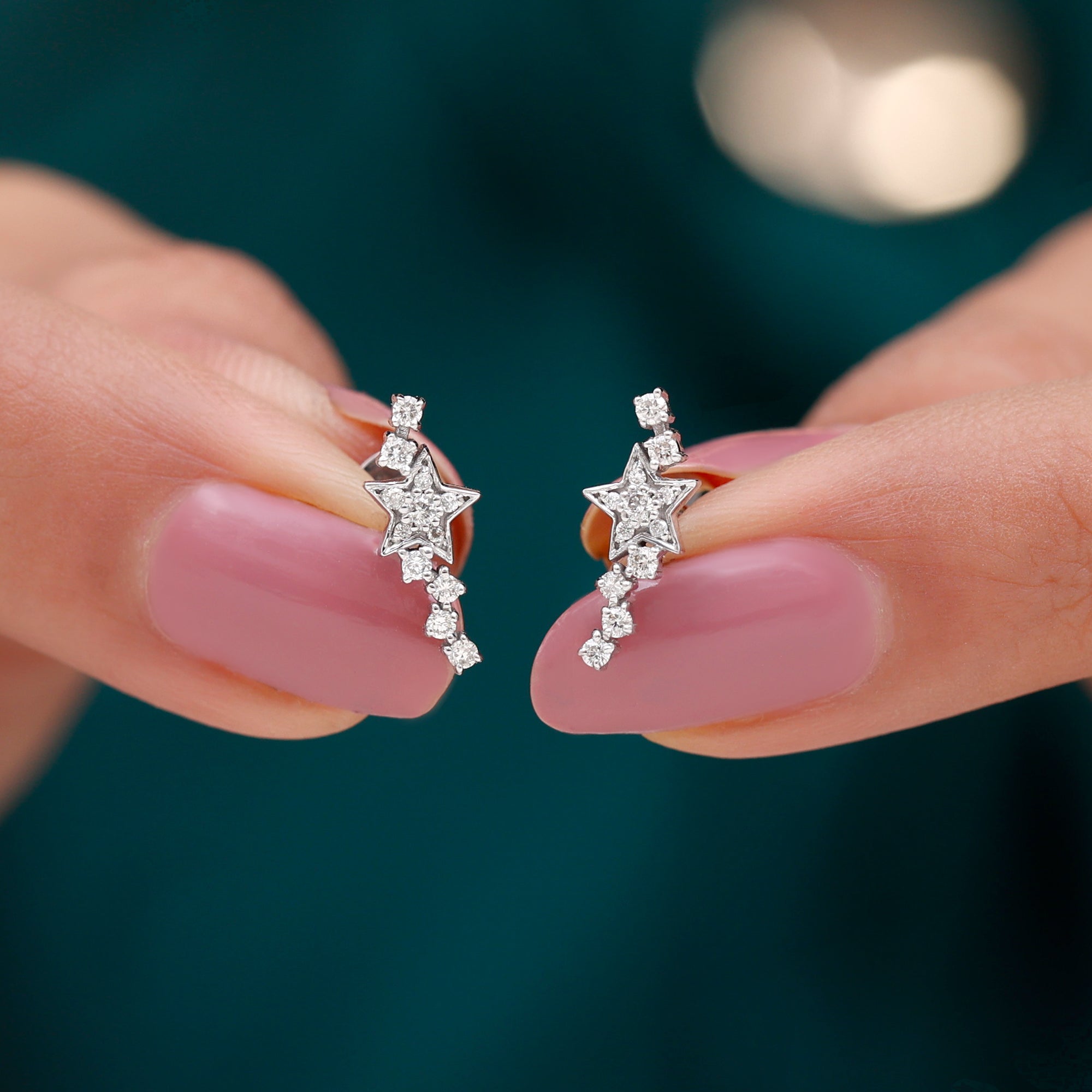 Certified Diamond Star Crawler Earring for Helix Piercing Lab - ( EF-VS ) - Rosec Jewels