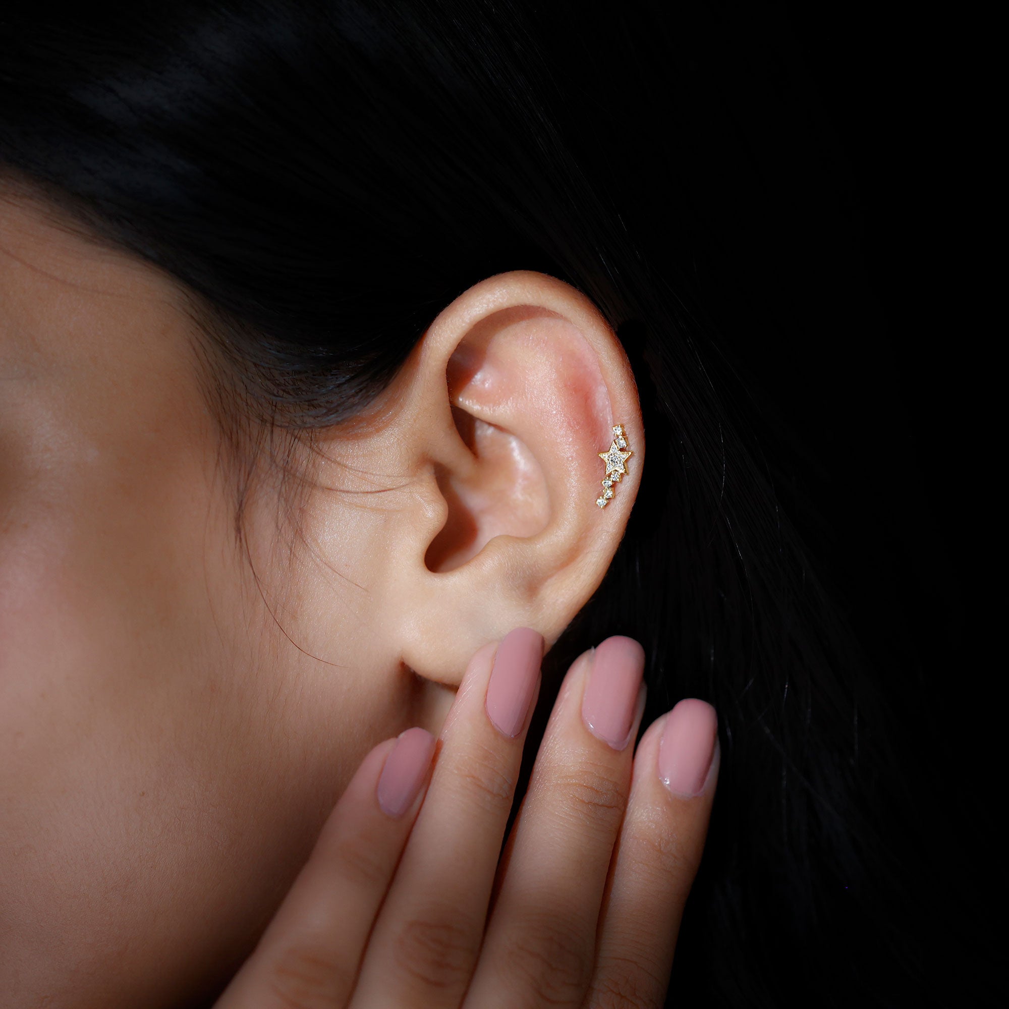 Certified Diamond Star Crawler Earring for Helix Piercing Lab - ( EF-VS ) - Rosec Jewels
