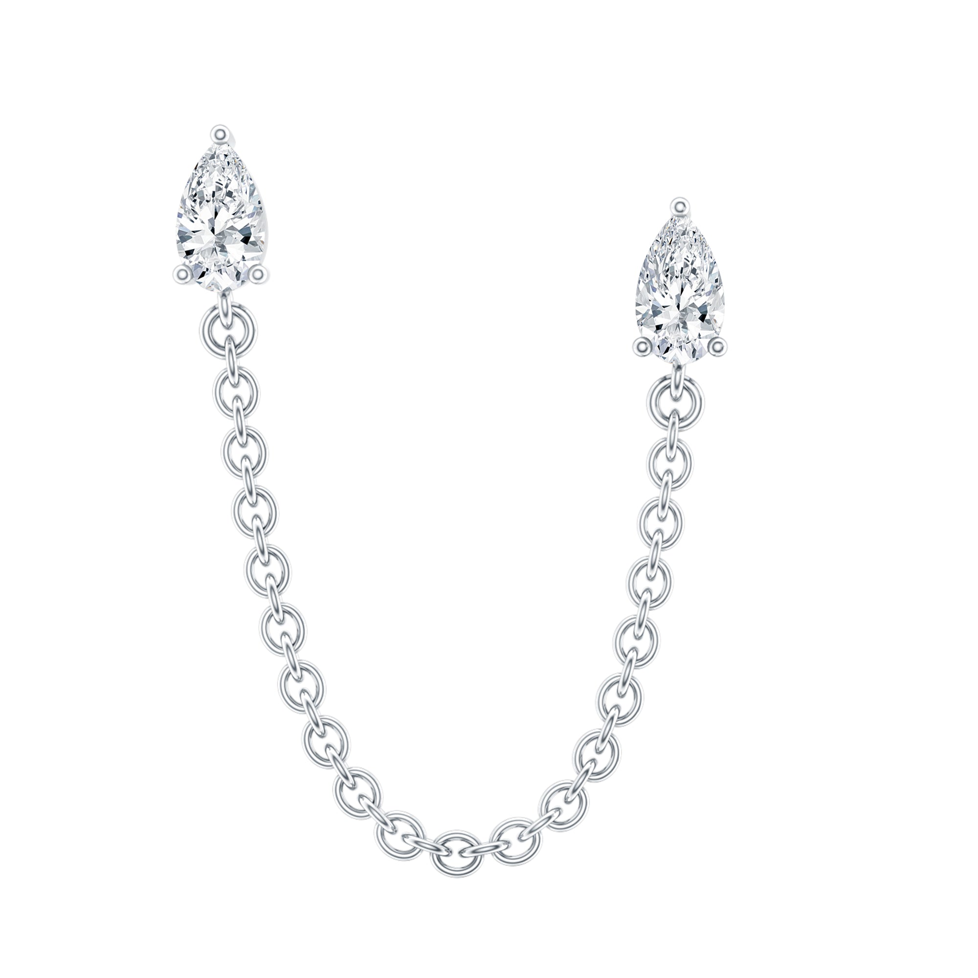 Pear Moissanite Double Piercing Earring with Dangling Chain D-VS1 - Rosec Jewels
