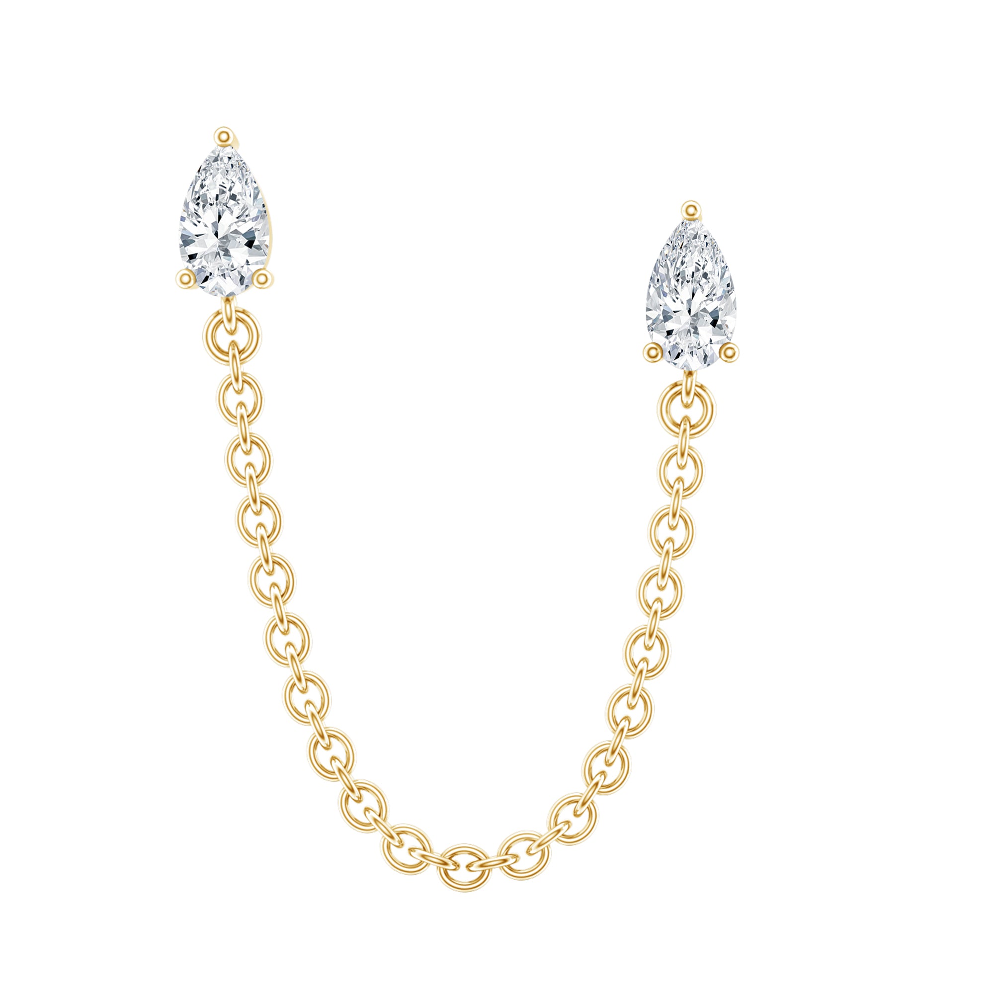 Pear Moissanite Double Piercing Earring with Dangling Chain D-VS1 - Rosec Jewels