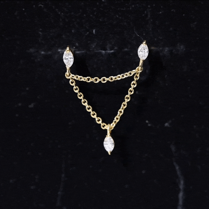 Marquise Moissanite Double Chain Earring for Women D-VS1 - Rosec Jewels