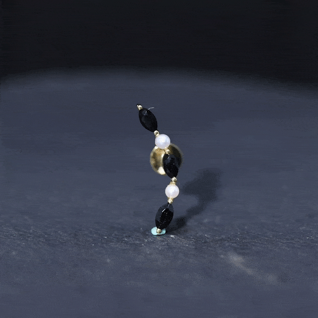 Black Onyx and Pearl Ear Crawler Earring for Helix Piercing AAA - Rosec Jewels