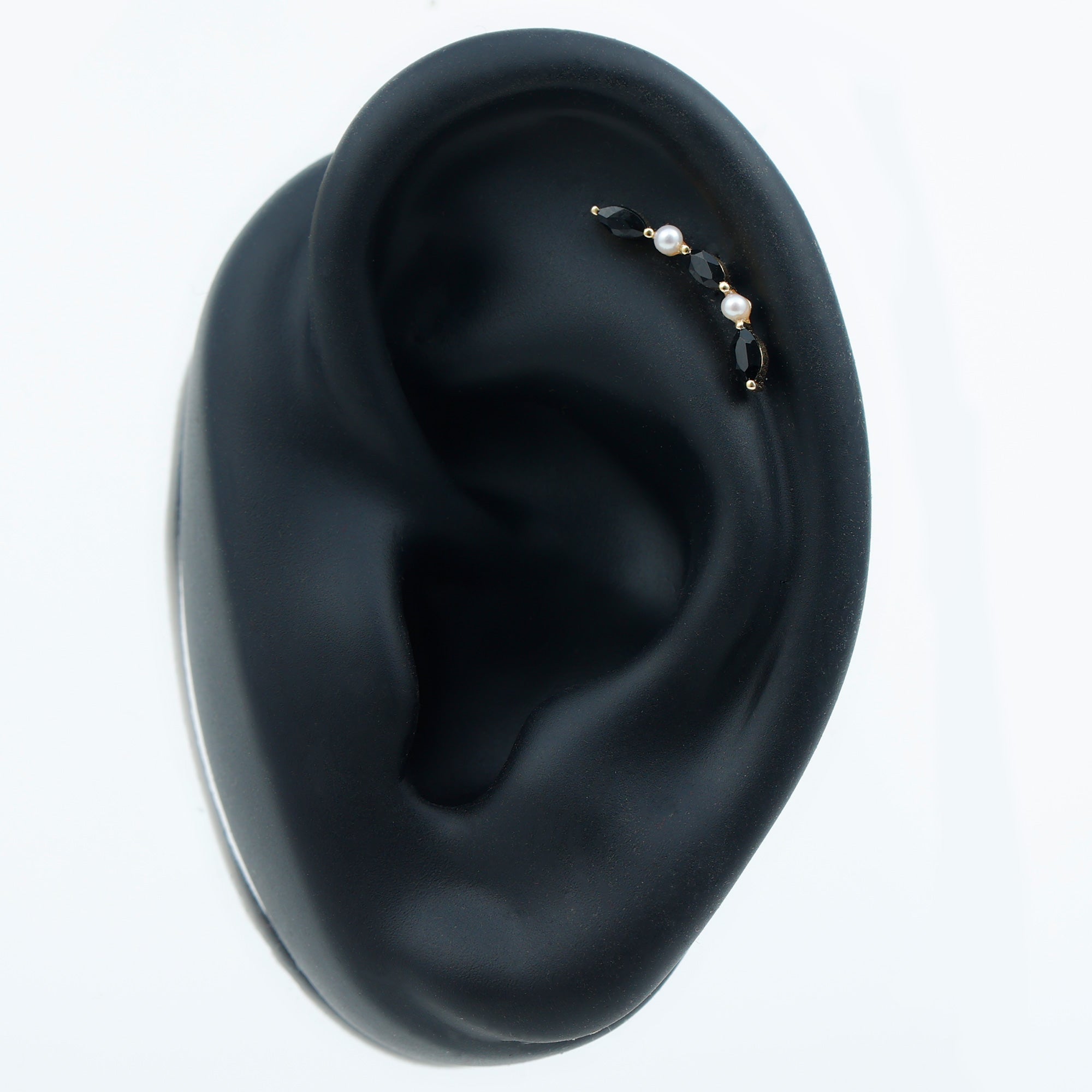 Black Onyx and Pearl Ear Crawler Earring for Helix Piercing AAA - Rosec Jewels