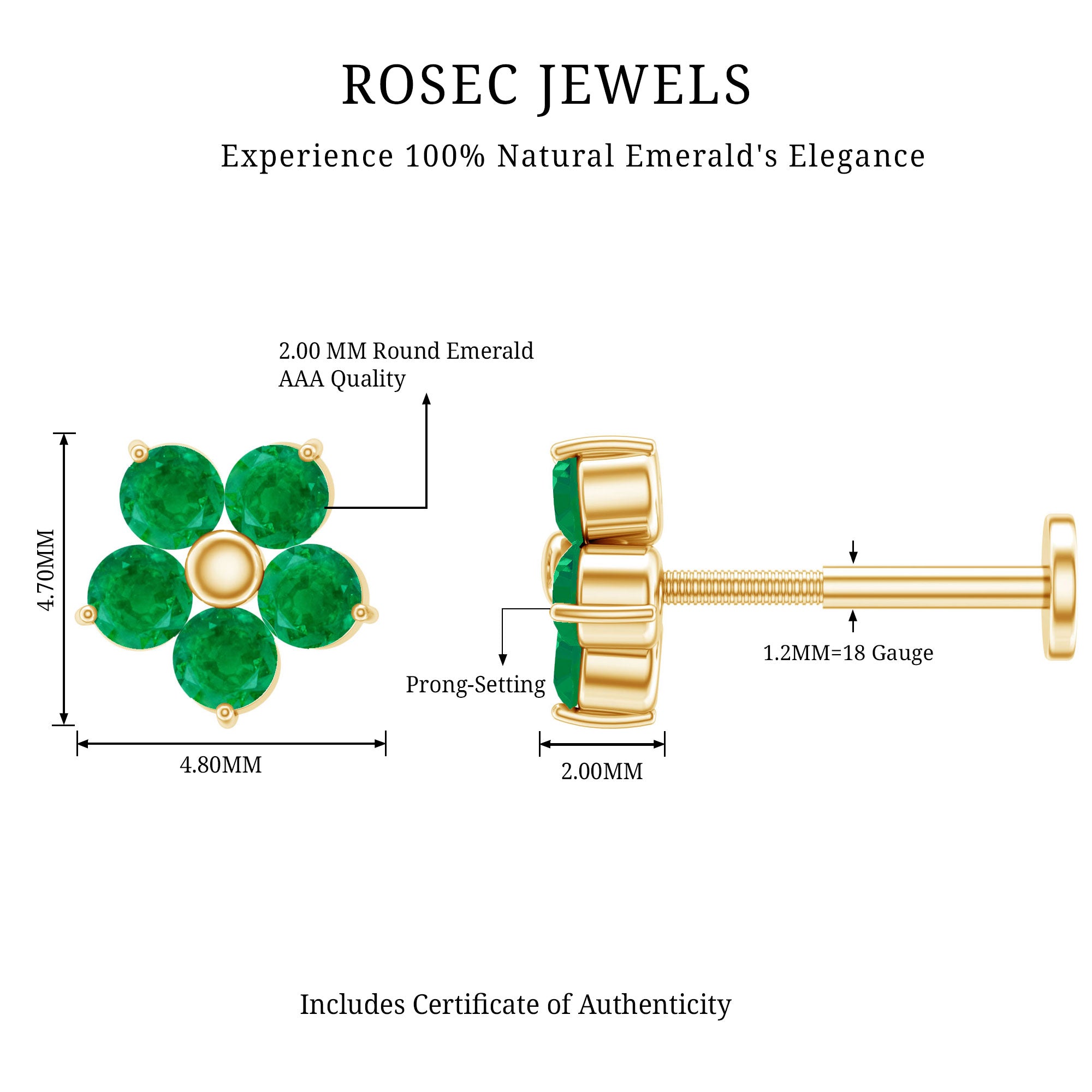 Natural Green Emerald Flower Conch Earring AAA - Rosec Jewels