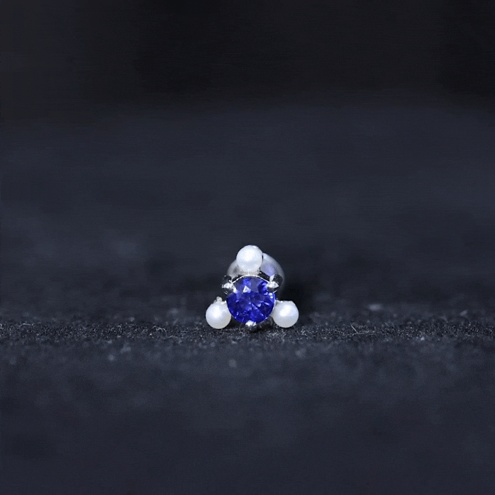 Blue Sapphire and Freshwater Pearl Cartilage Earring AAA - Rosec Jewels