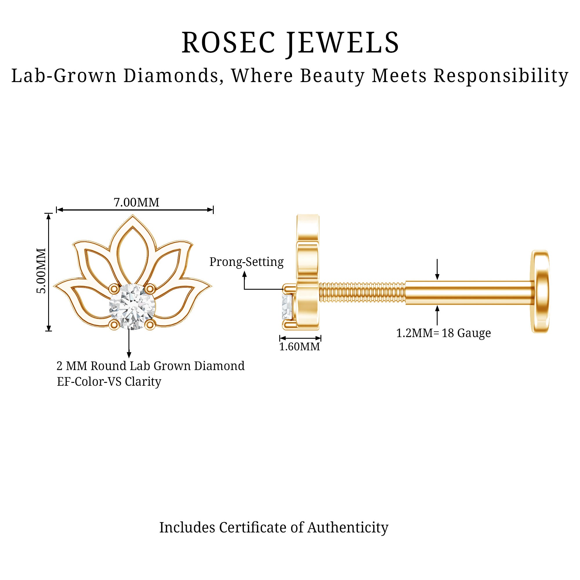Nature Inspired Diamond Lotus Earring Lab - ( EF-VS ) - Rosec Jewels