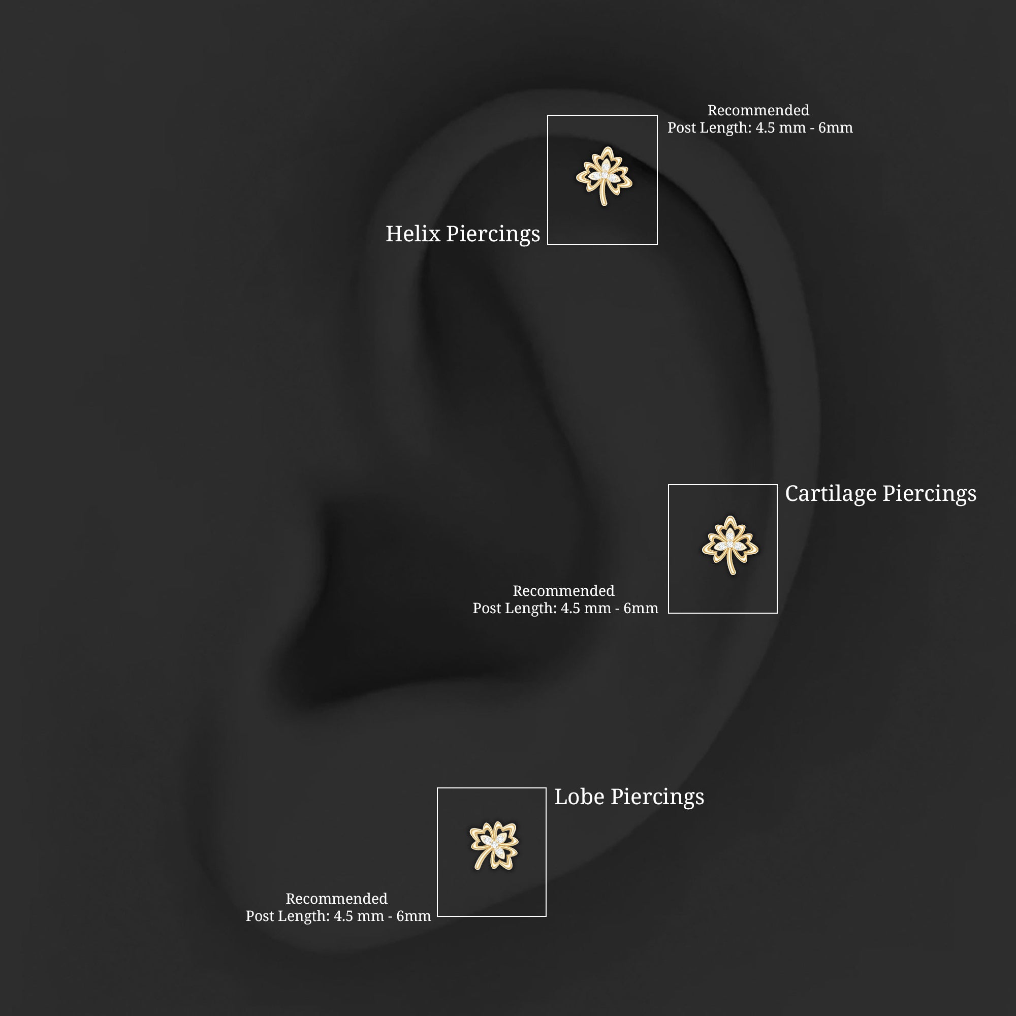 Diamond Nature Inspired Earring for Helix Piercing Lab - ( EF-VS ) - Rosec Jewels