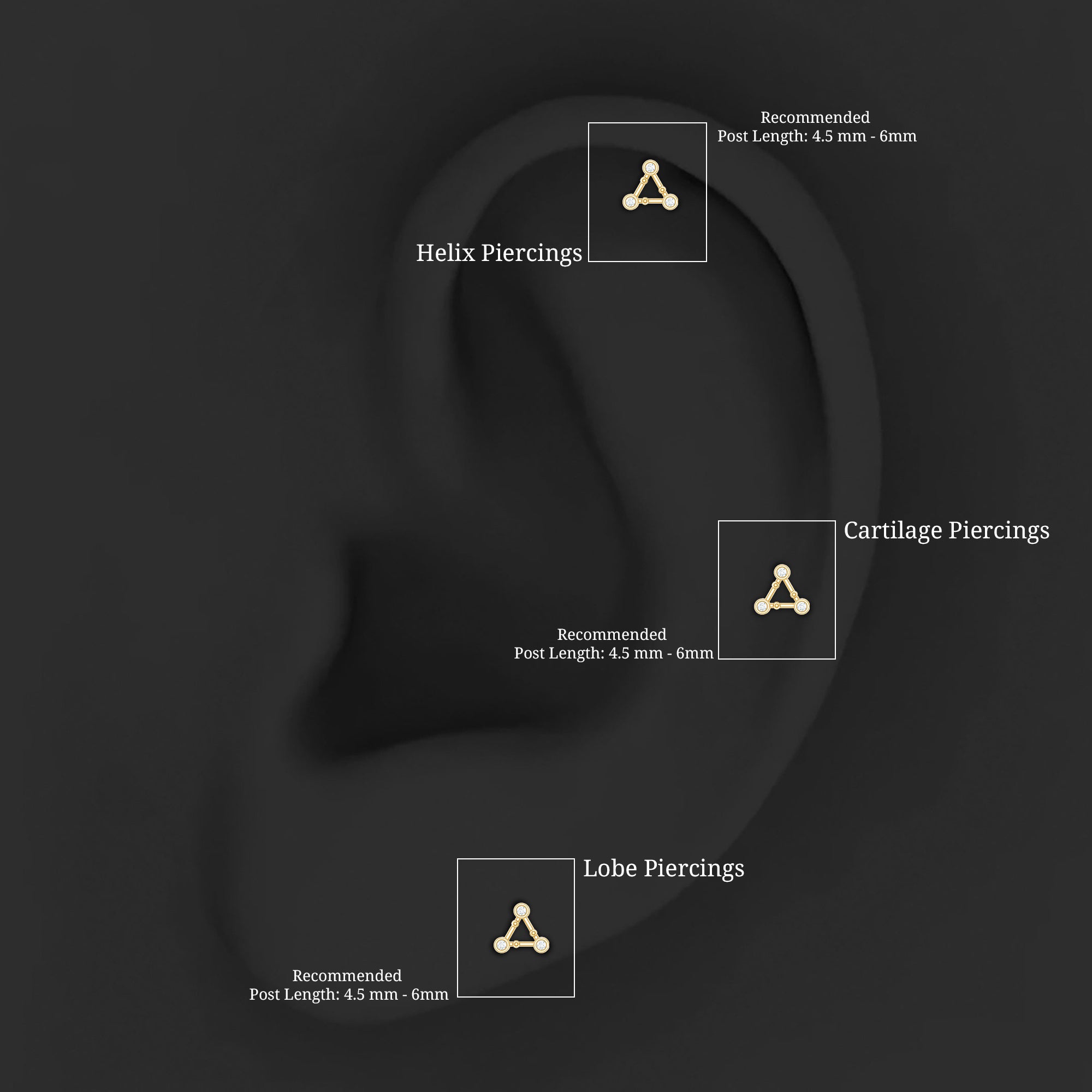 Diamond Open Triangle Earring for Conch Piercing Lab - ( EF-VS ) - Rosec Jewels