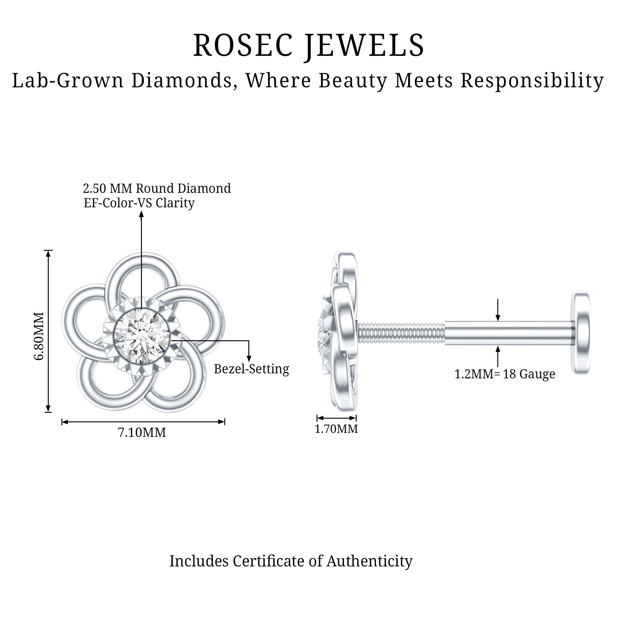 Diamond Flower Earring for Cartilage Piercing Lab - ( EF-VS ) - Rosec Jewels