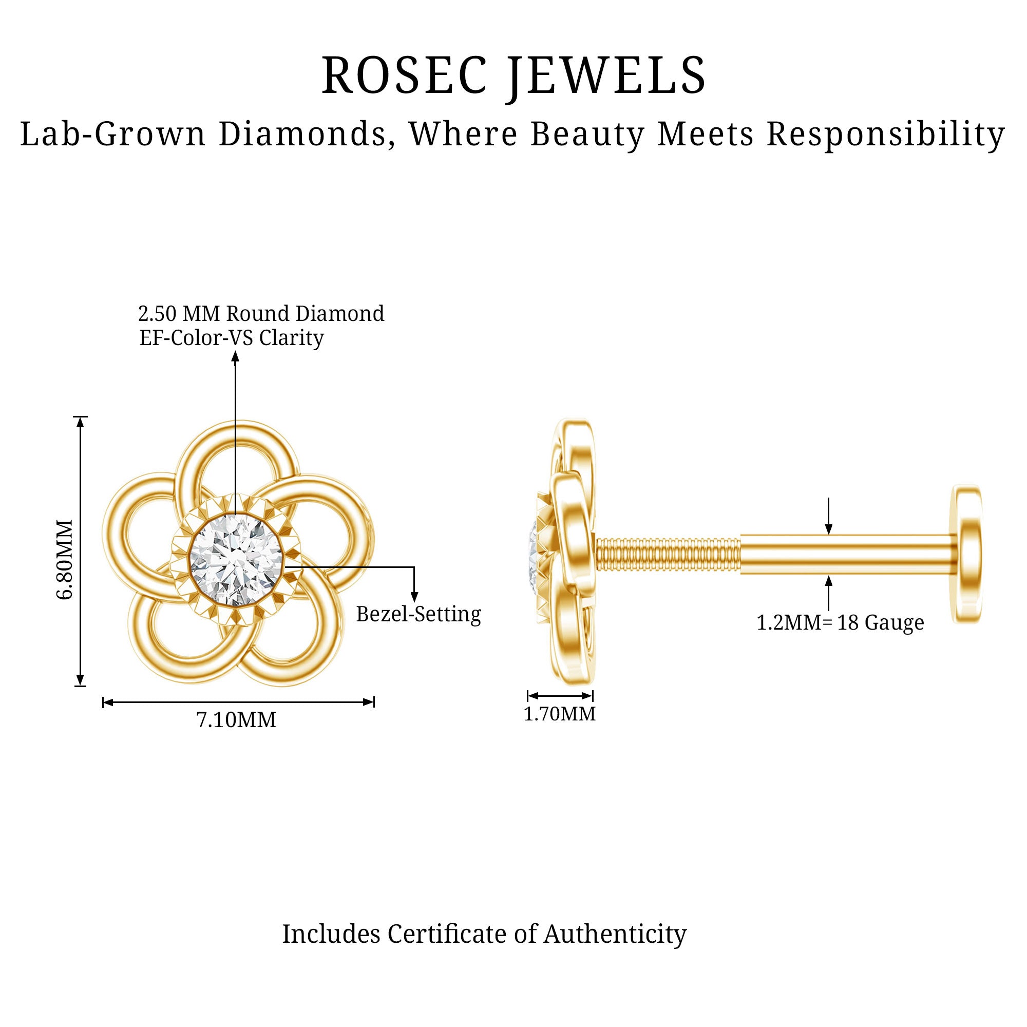 Diamond Flower Earring for Cartilage Piercing Lab - ( EF-VS ) - Rosec Jewels