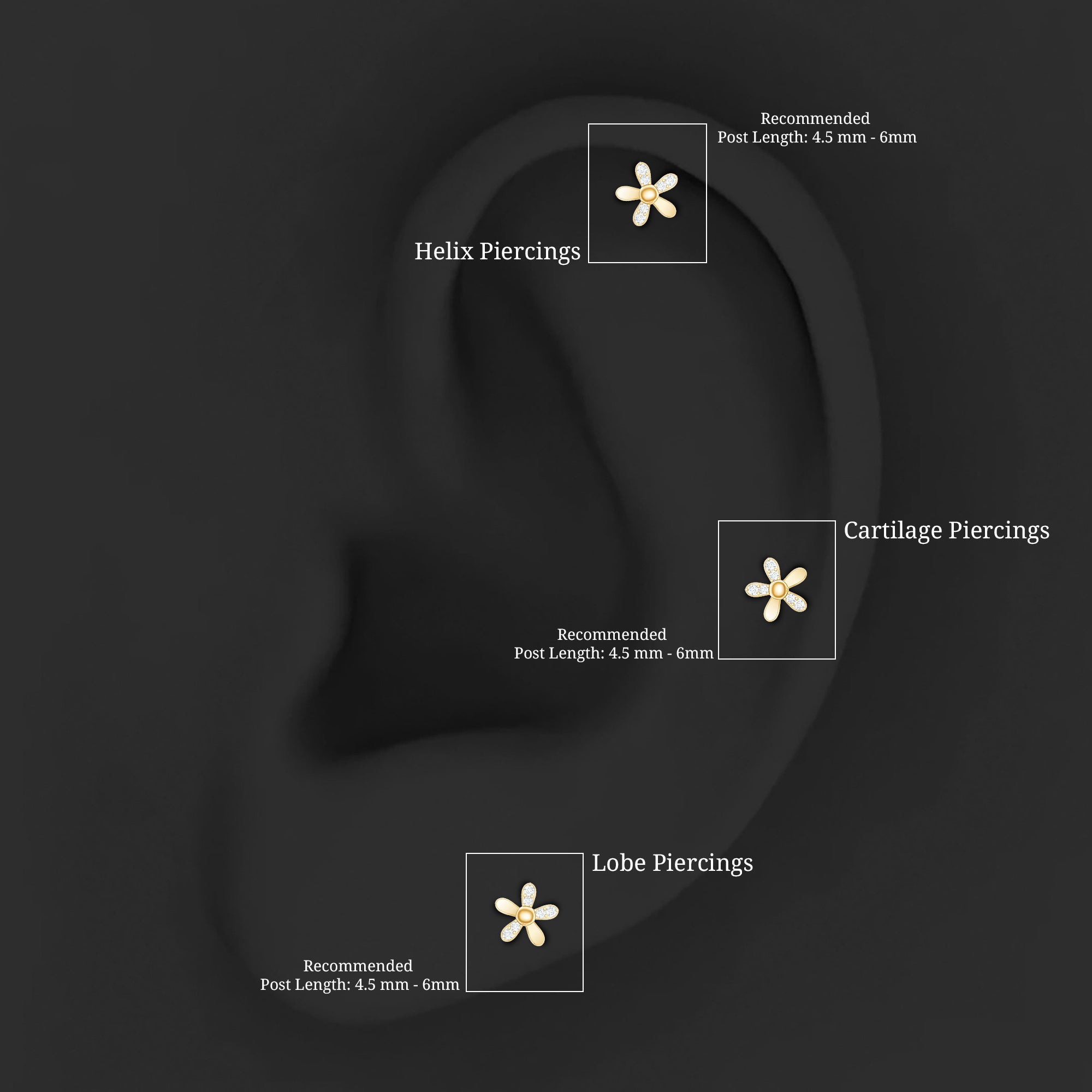Simple Diamond Floral Earring for Cartilage Piercing Lab - ( EF-VS ) - Rosec Jewels