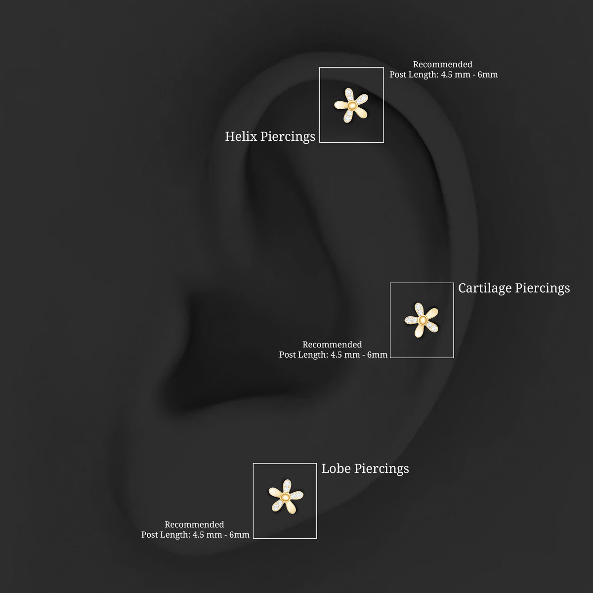 Simple Diamond Floral Earring for Cartilage Piercing Lab - ( EF-VS ) - Rosec Jewels