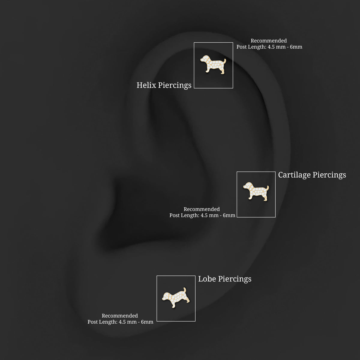 Adorable Diamond Puppy Earring for Helix Piercing Lab - ( EF-VS ) - Rosec Jewels