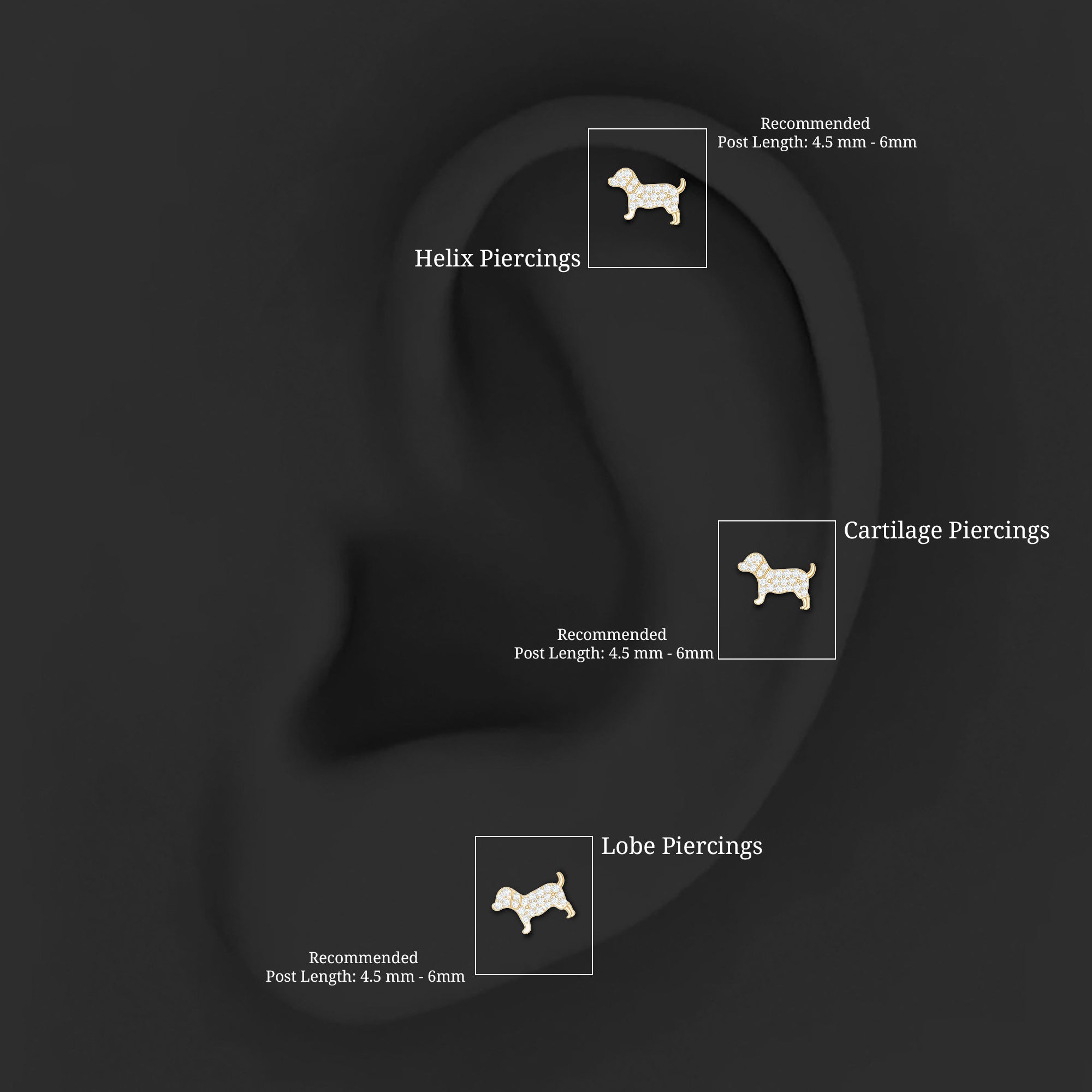 Adorable Diamond Puppy Earring for Helix Piercing Lab - ( EF-VS ) - Rosec Jewels