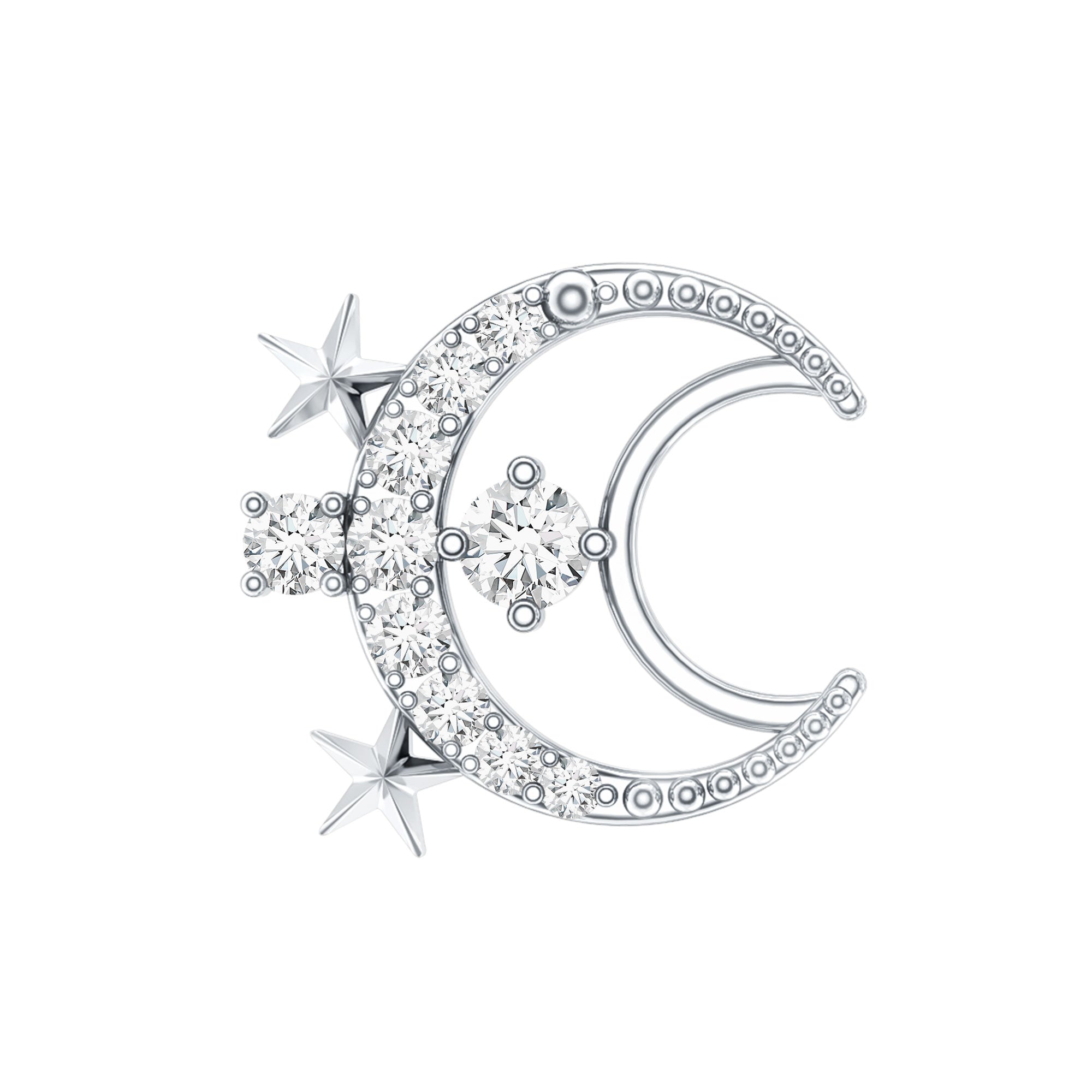 Diamond Star and Moon Earring for Helix Piercing Lab - ( EF-VS ) - Rosec Jewels