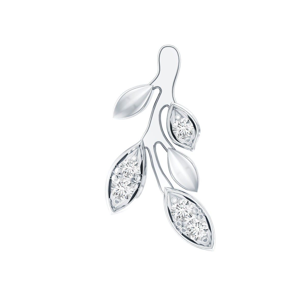 Diamond Vine Leaf Earring for Helix Piercing Lab - ( EF-VS ) - Rosec Jewels