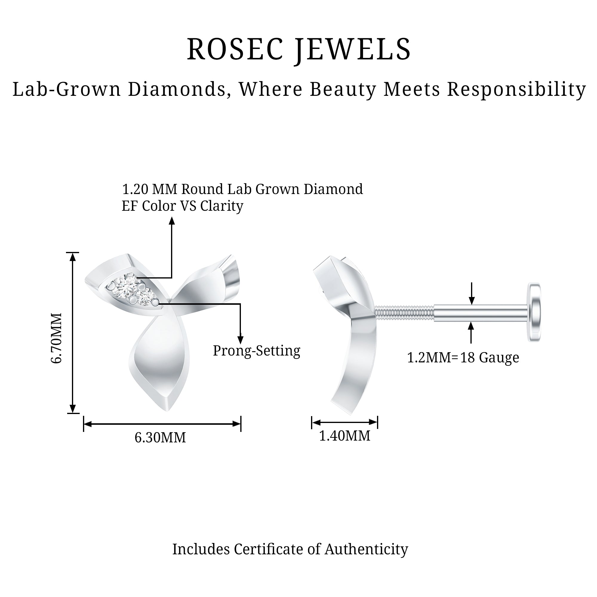 Unique Diamond Floral Earring for Tragus Piercing Lab - ( EF-VS ) - Rosec Jewels