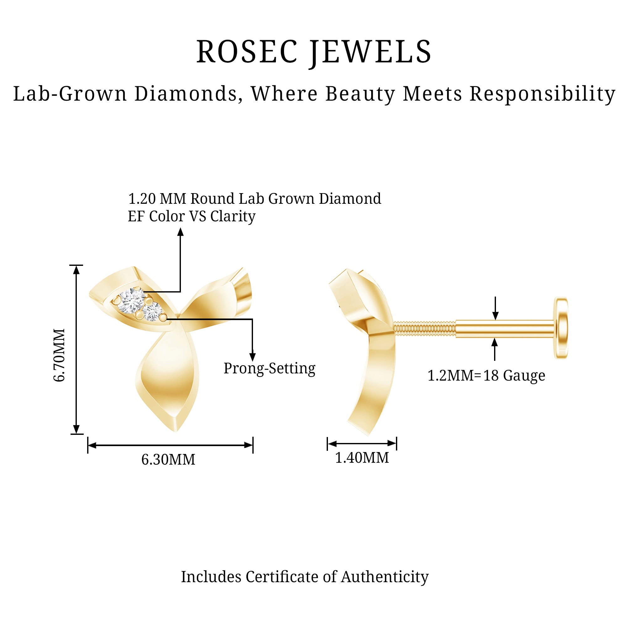 Unique Diamond Floral Earring for Tragus Piercing Lab - ( EF-VS ) - Rosec Jewels