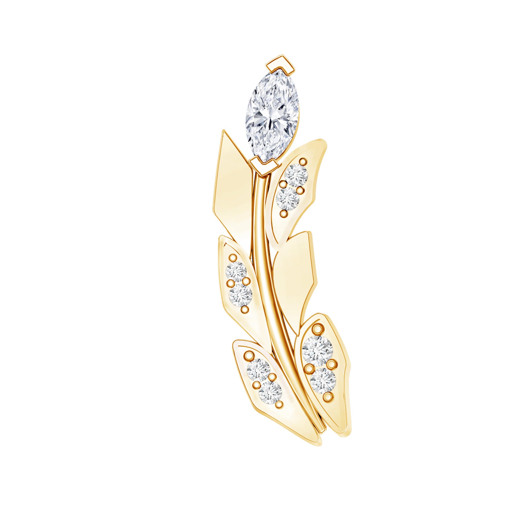 Diamond Leaf Crawler Earring for Helix Piercing Lab - ( EF-VS ) - Rosec Jewels