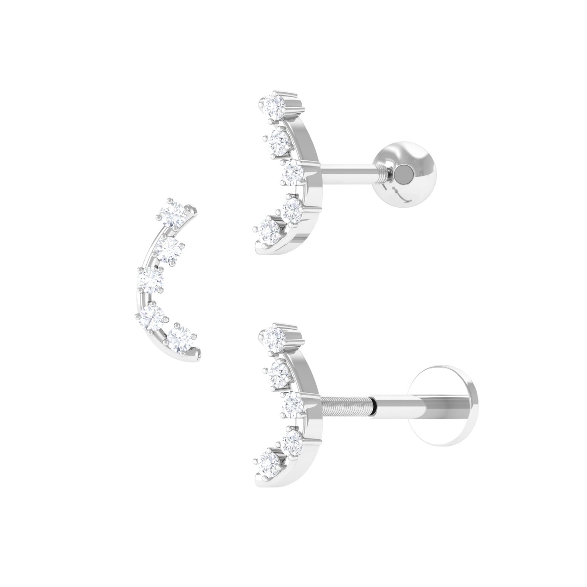 Minimalist Round Diamond Curved Helix Earring Diamond - ( HI-SI ) - Color and Clarity - Rosec Jewels