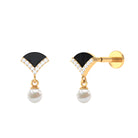 Elegant Diamond and Freshwater Pearl Drop Earring with Black Enamel Freshwater Pearl - ( AAA ) - Quality - Rosec Jewels