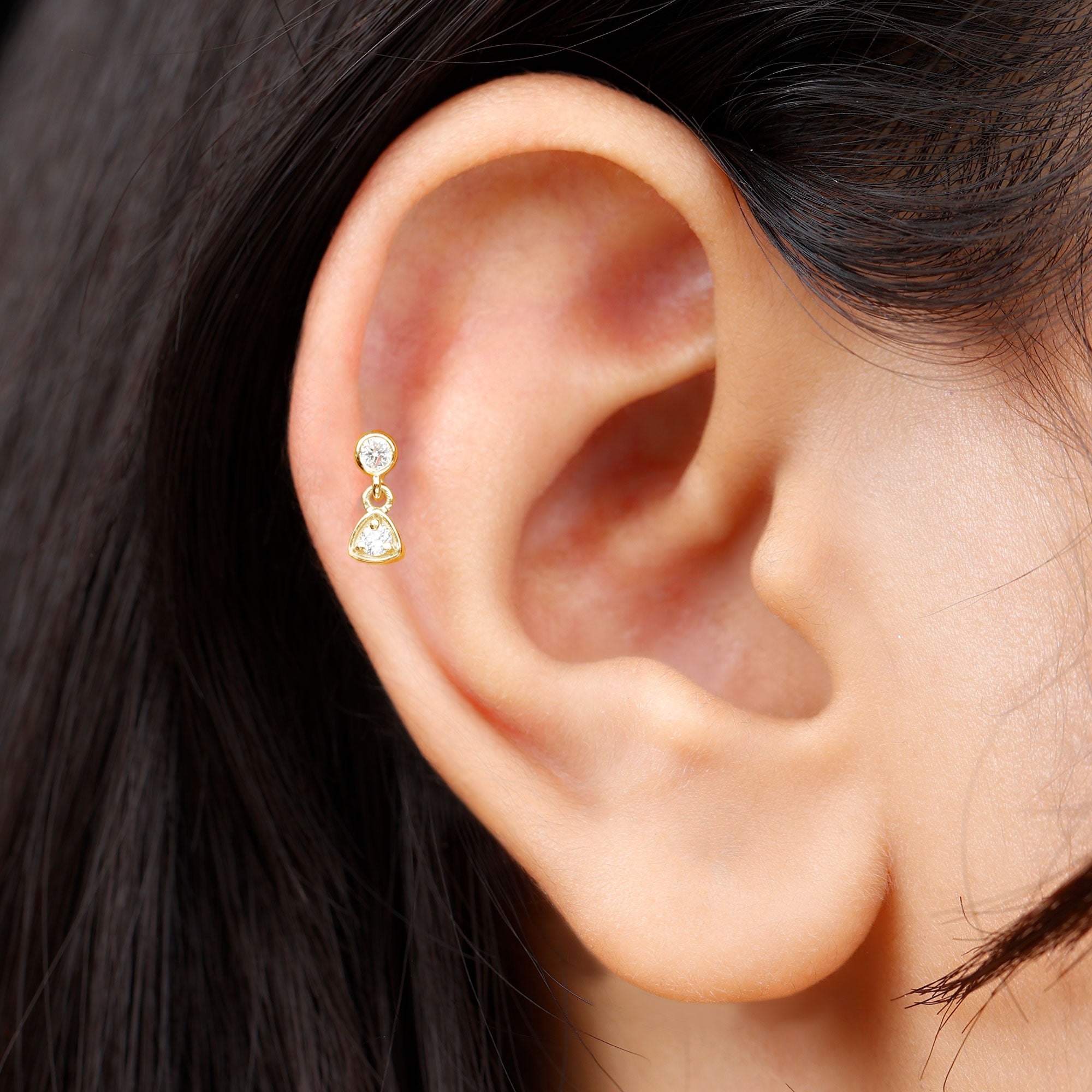 Genuine Diamond Drop Earring for Helix Piercing Natural - ( HI-SI ) - Rosec Jewels
