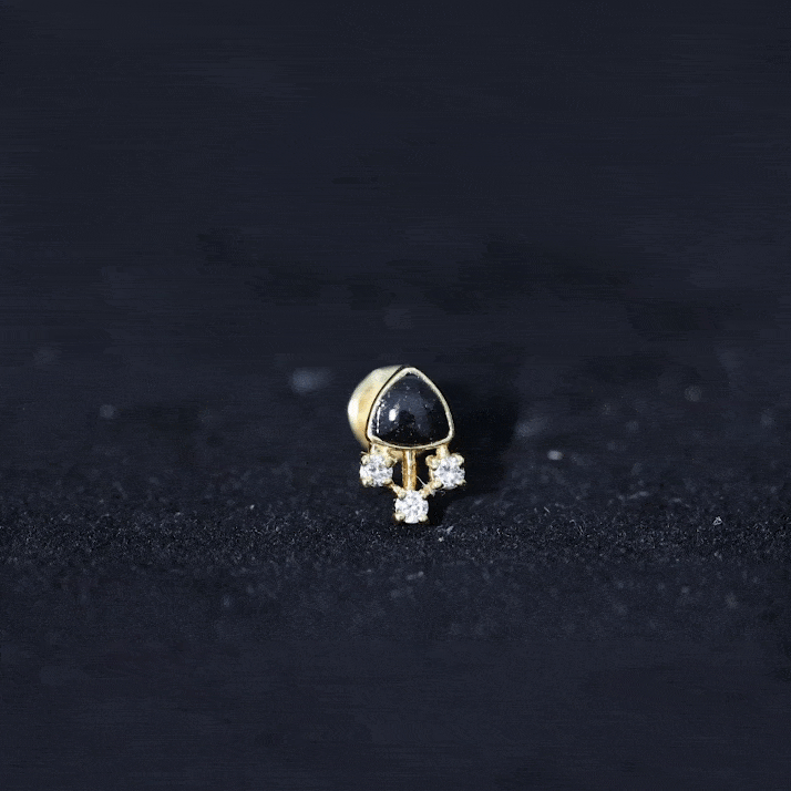 Genuine Diamond and Black Enamel Unique Tragus Earring Natural - ( HI-SI ) - Rosec Jewels