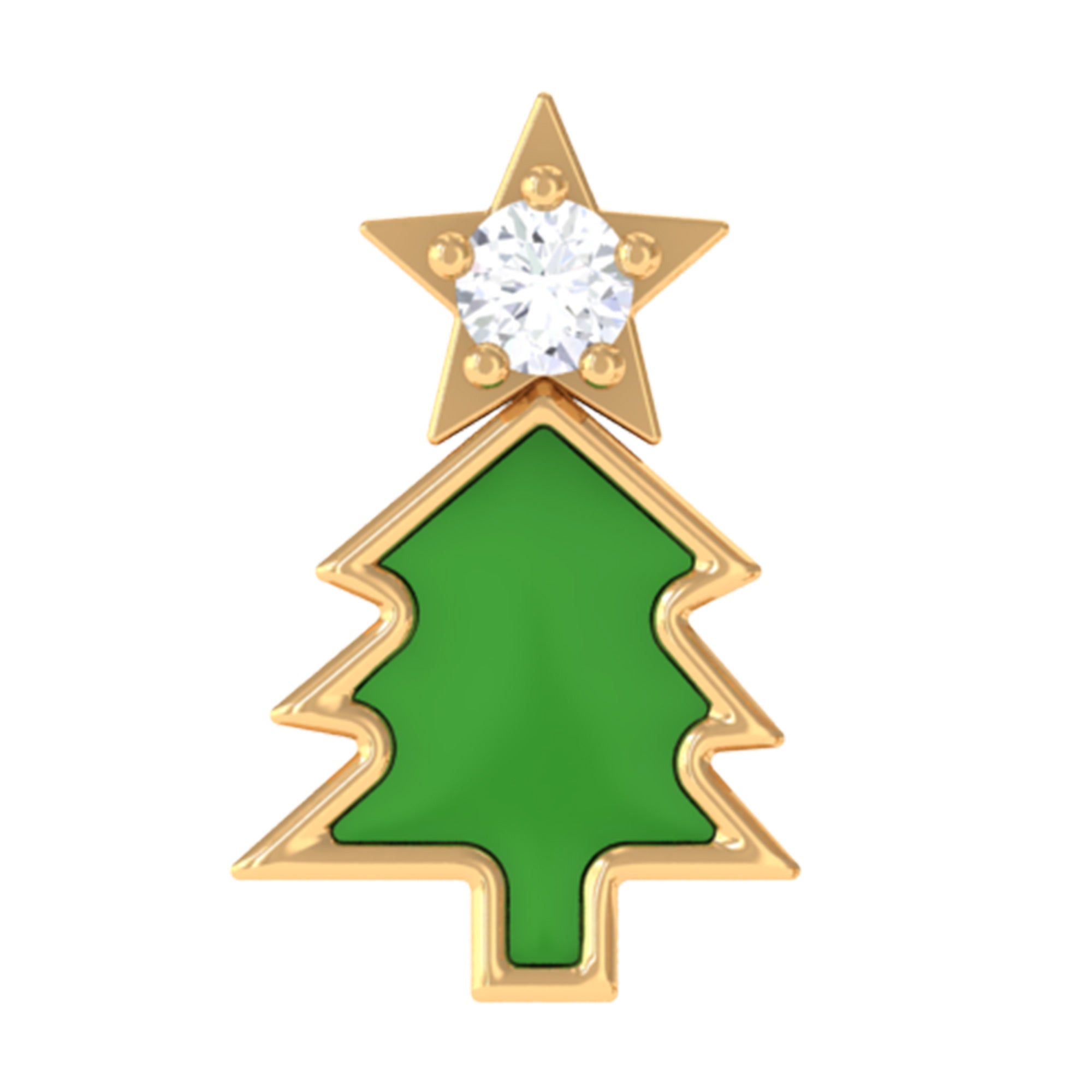 Real Diamond Green Enamel Christmas Tree Cartilage Earring Natural - ( HI-SI ) - Rosec Jewels
