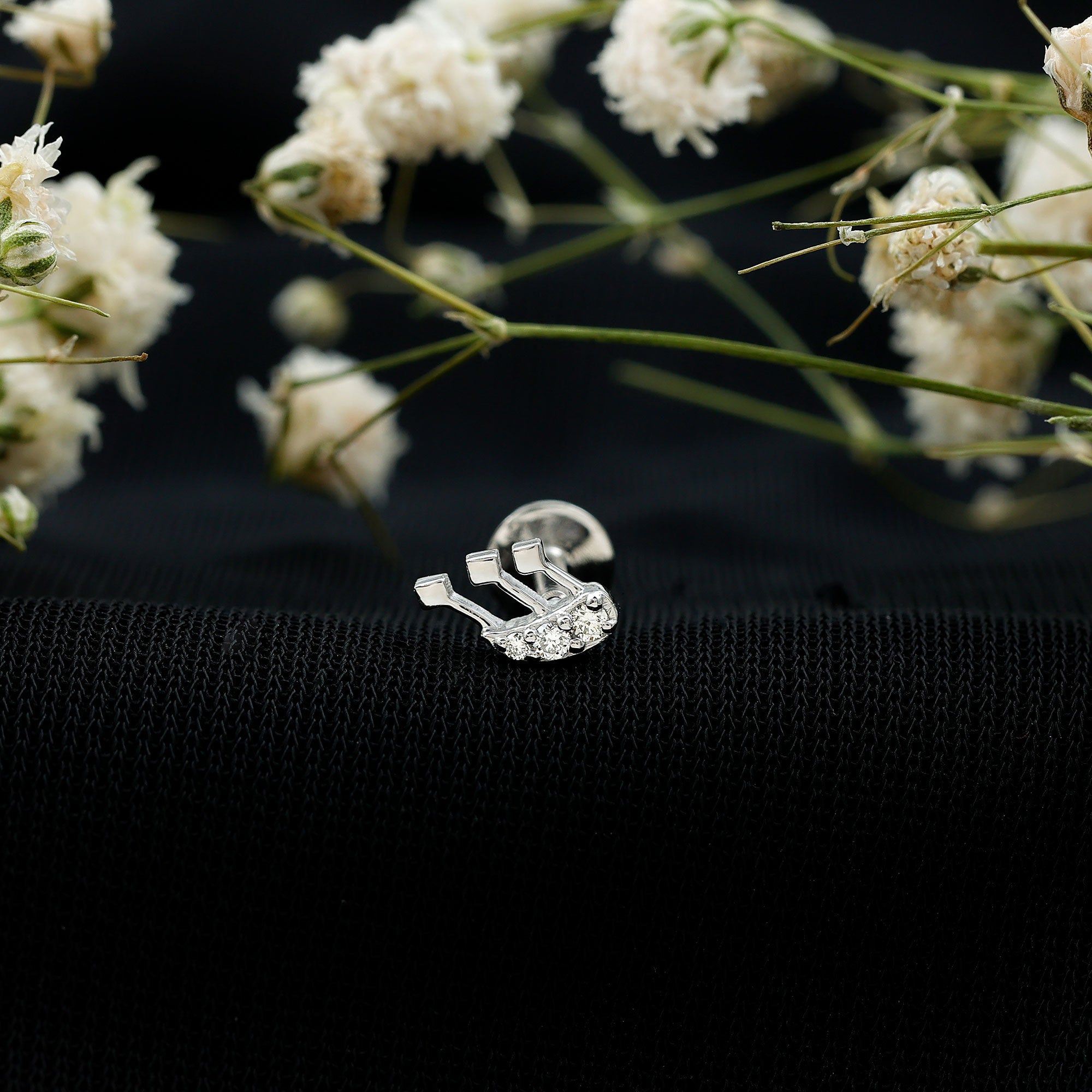Real Diamond Music Note Earring for Cartilage Piercing Natural - ( HI-SI ) - Rosec Jewels