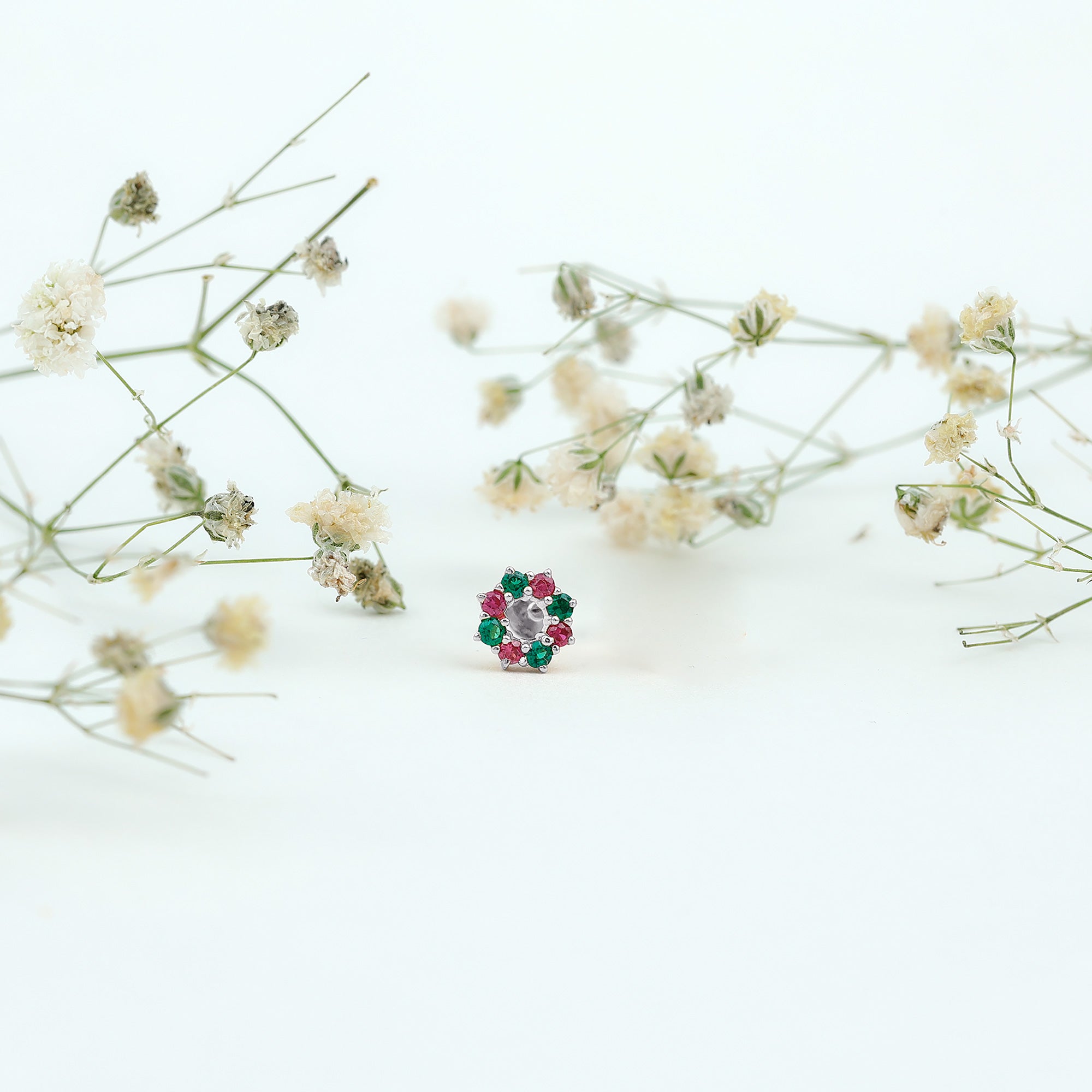 Lab Created Ruby and Created Emerald Wreath Helix Earring AAAA - Rosec Jewels
