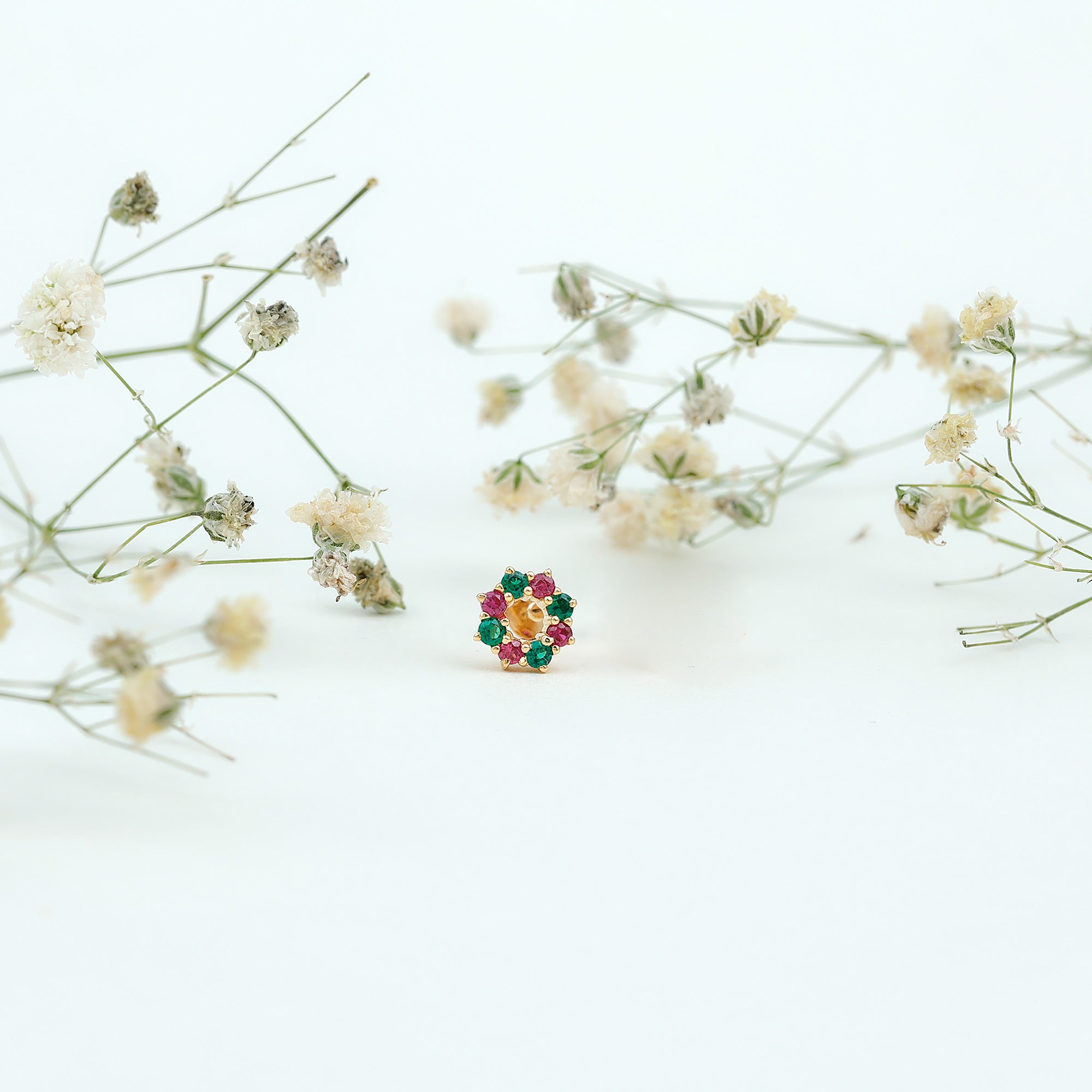 Lab Created Ruby and Created Emerald Wreath Helix Earring AAAA - Rosec Jewels