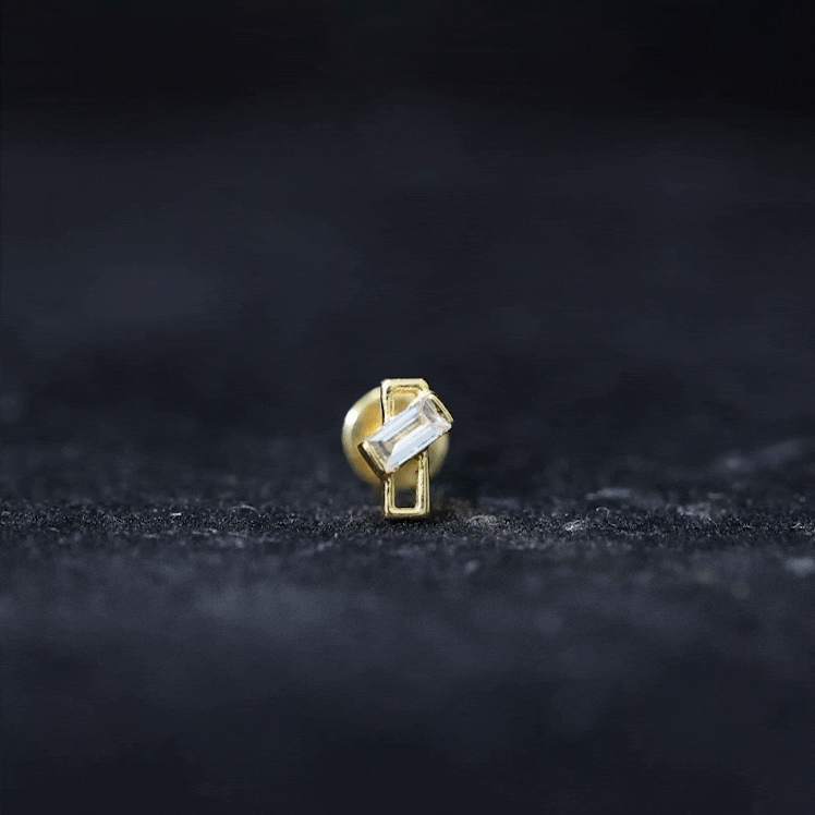 Baguette Diamond Minimal Tragus Earring in Bar Setting Natural - ( HI-SI ) - Rosec Jewels