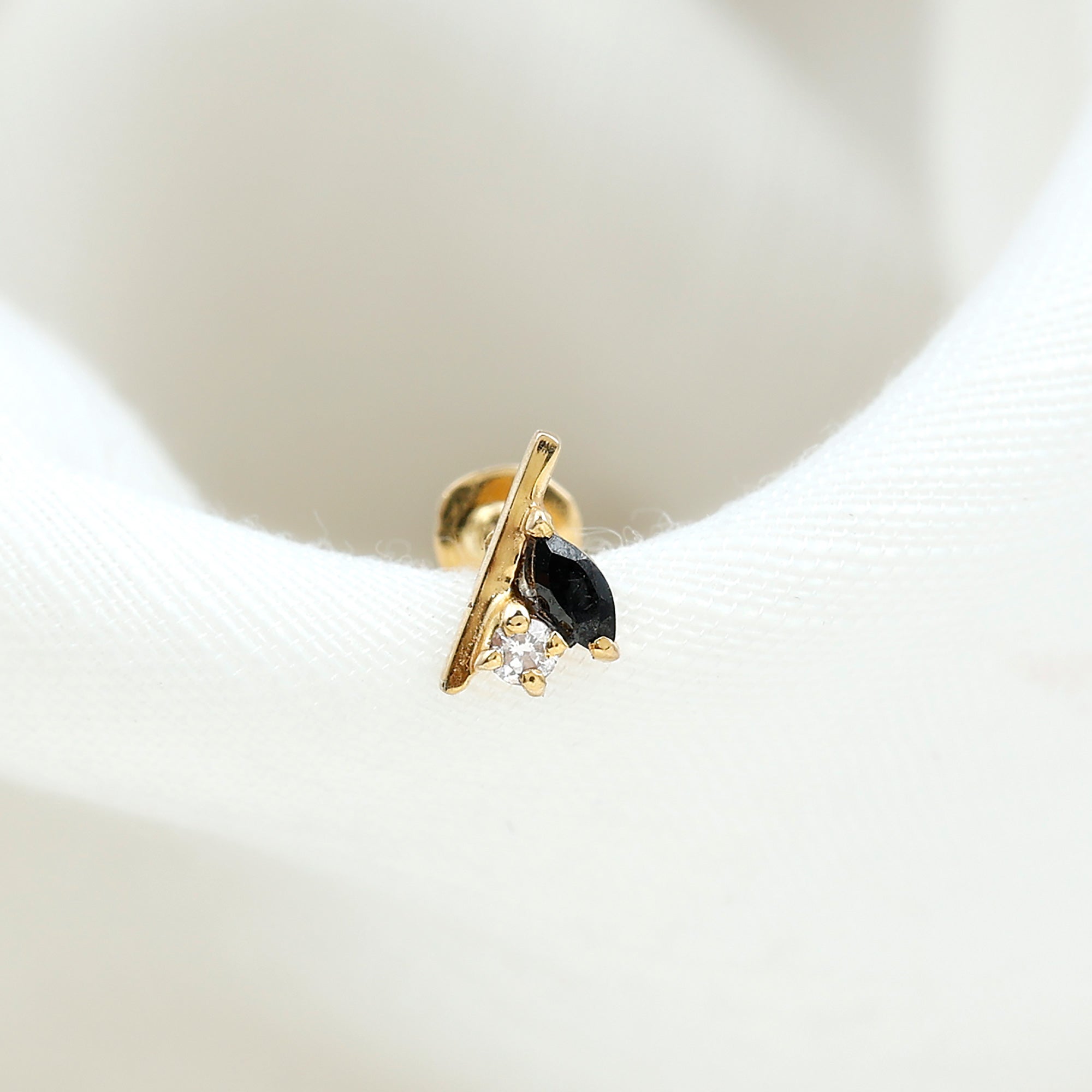 Contemporary Lab Grown Black and White Diamond Helix Earring AAAA ( Synthetic ) - Rosec Jewels