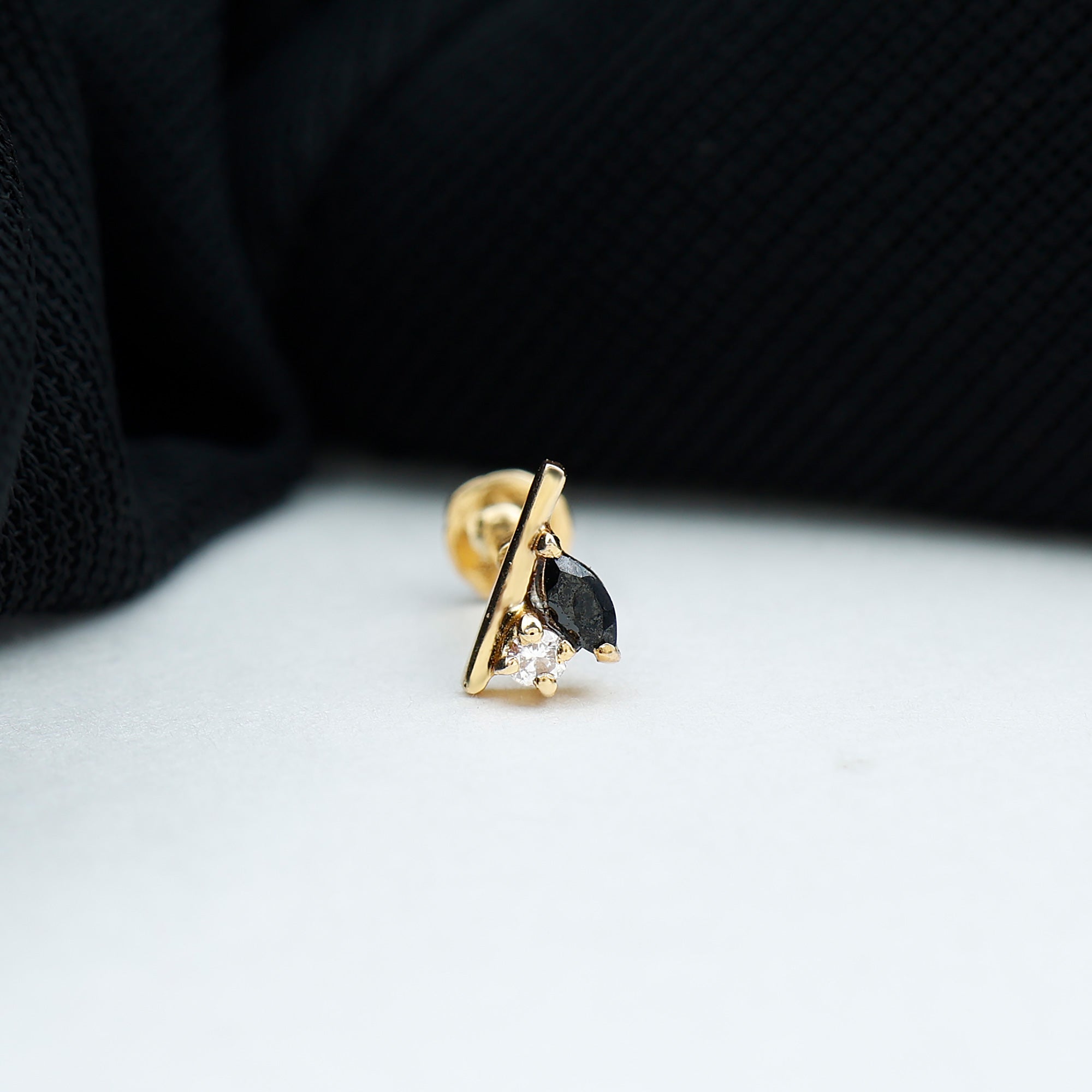 Contemporary Lab Grown Black and White Diamond Helix Earring AAAA ( Synthetic ) - Rosec Jewels