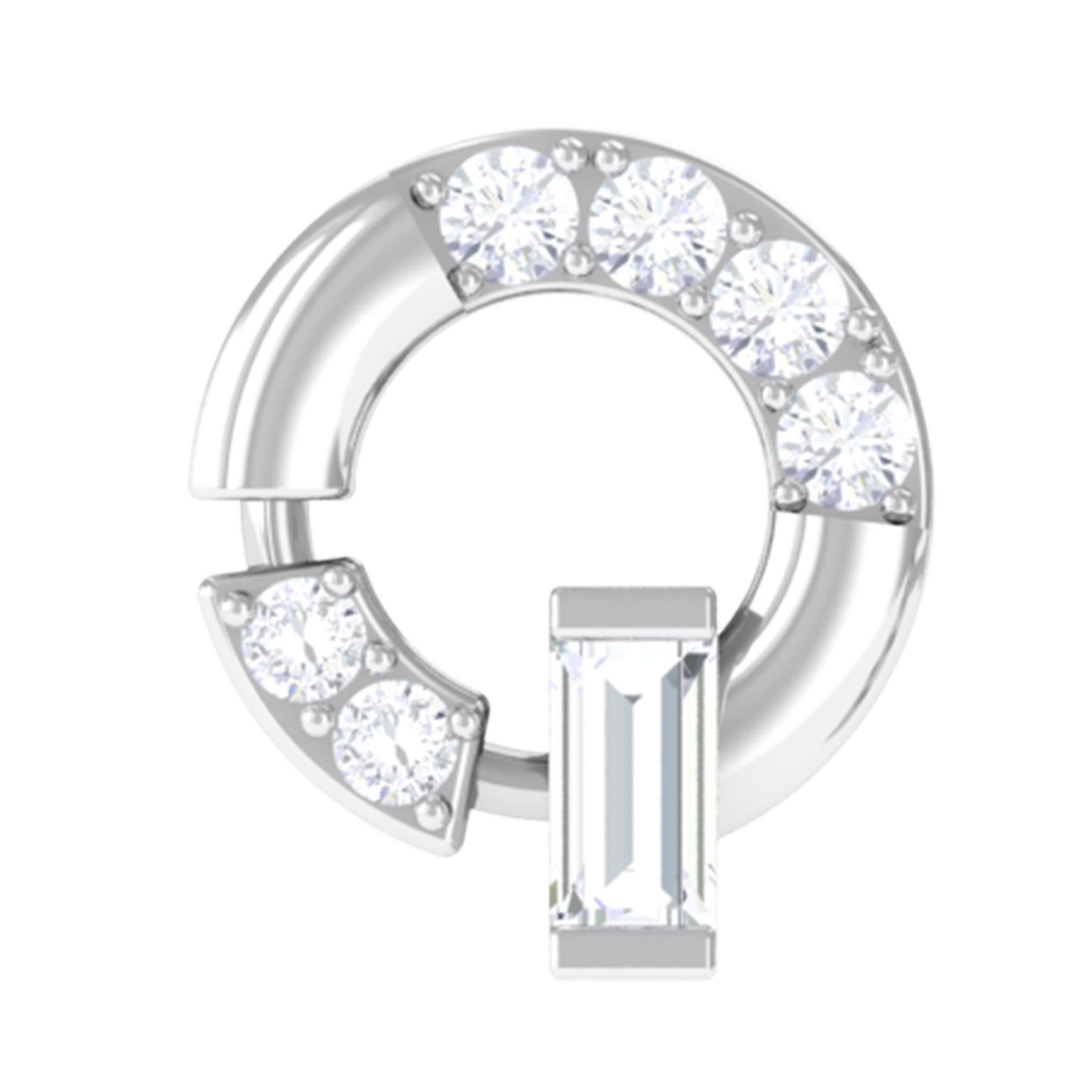 Baguette and Round Moissanite Open Circle Cartilage Earring D-VS1 - Rosec Jewels